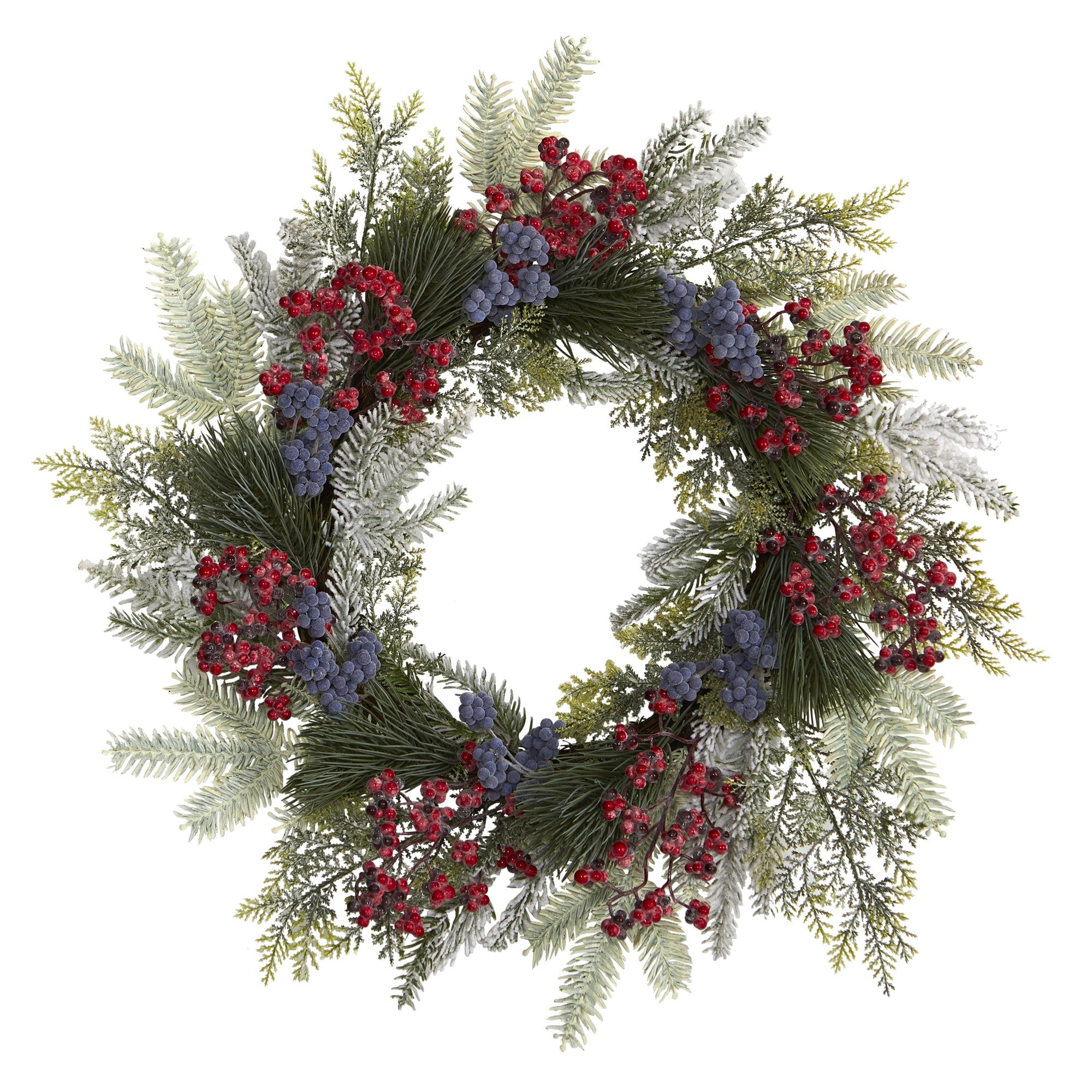 24" Pine and Cedar Artificial Christmas Wreath with Berries