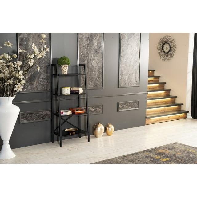 Leon 5 Tier Modern Ladder Bookshelf Organizers, Metal Frame Bookshelf for Small Spaces in Your Living Rooms, Office Furniture Bookcase, Black 949533