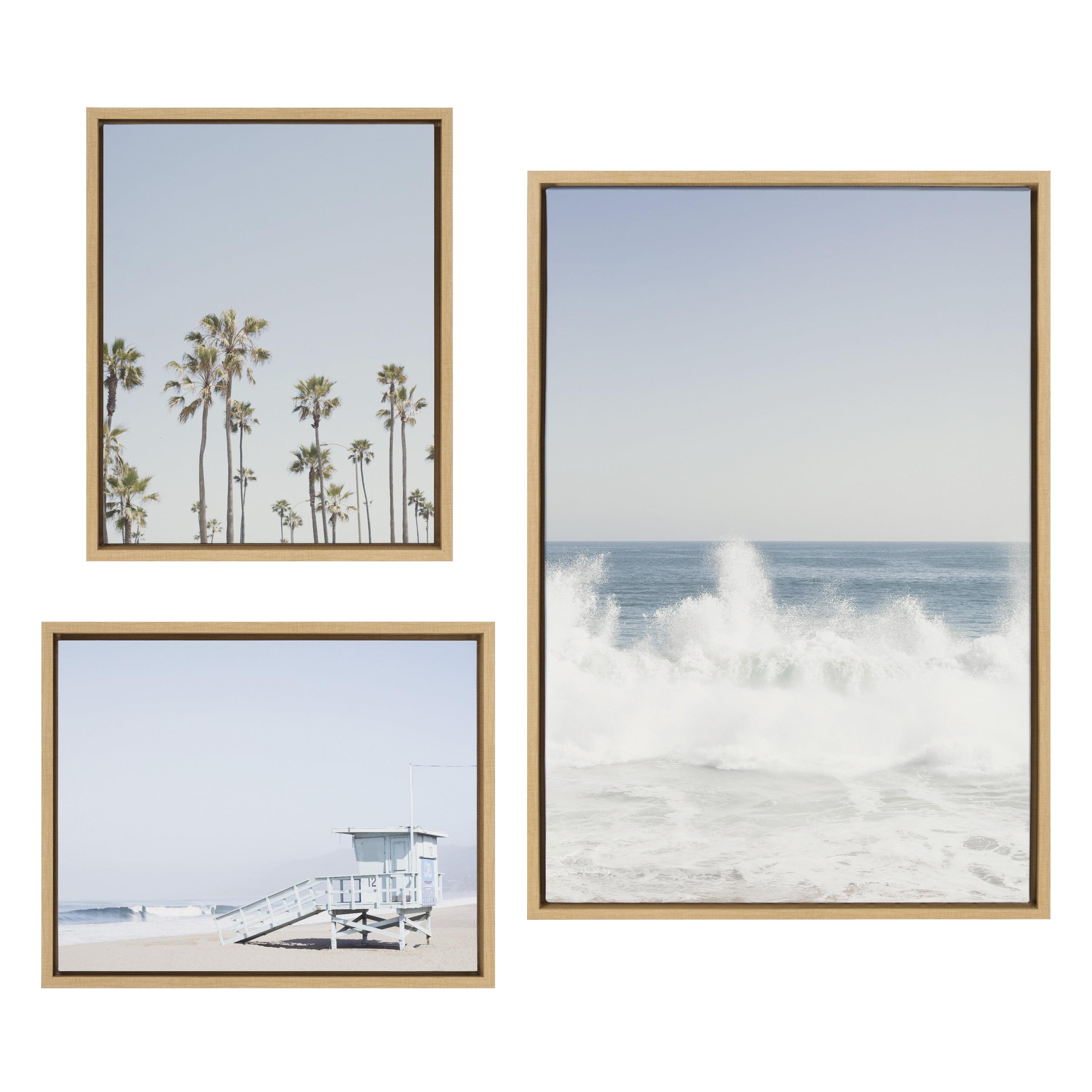 (Set of 3) Sylvie Waves Crashing Framed Canvas Set by Caroline Mint Natural - Kate & Laurel All Things Decor: Chic Coastal Wall Art Display