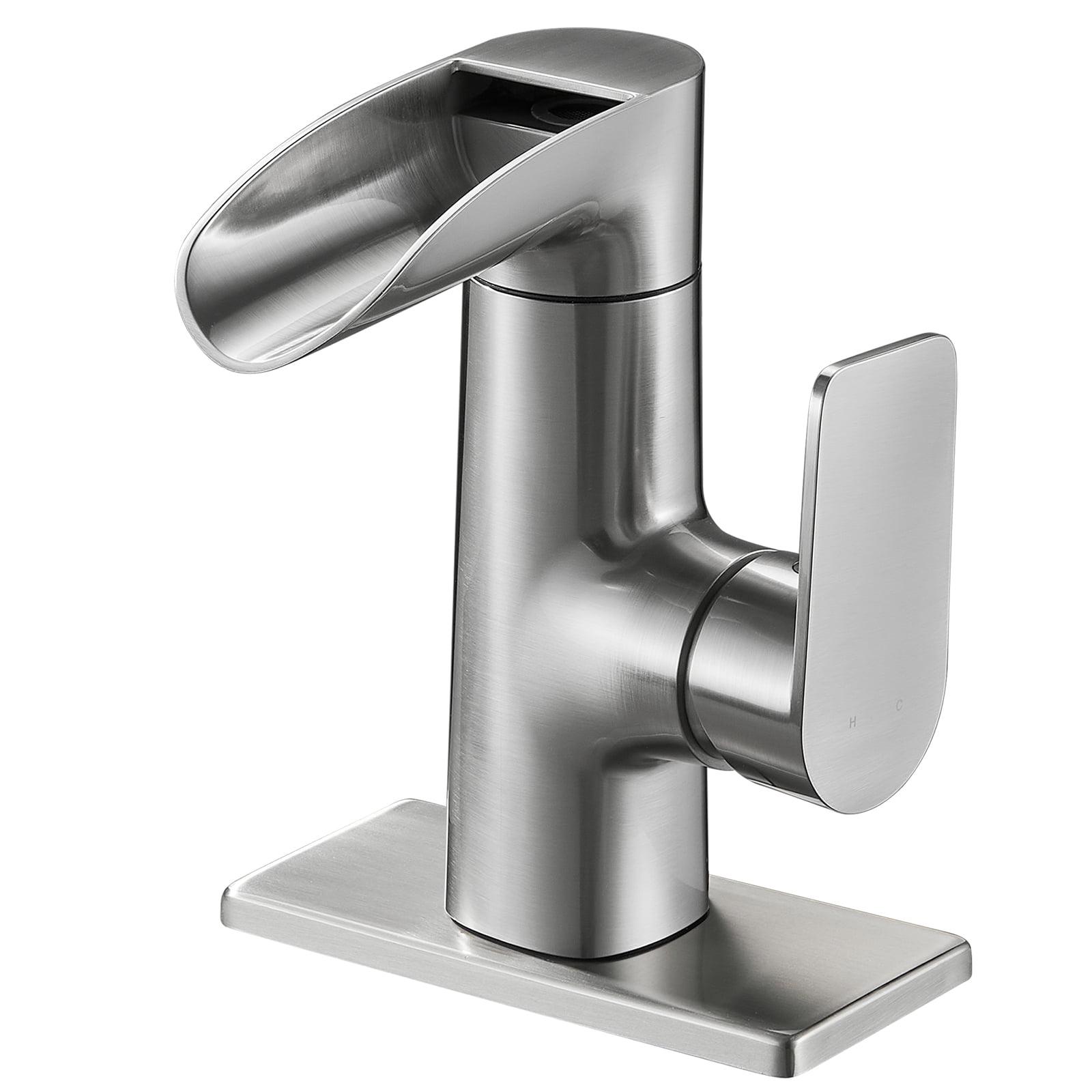 Brushed Nickel Single Handle Low Arc Bathroom Faucet with Deckplate