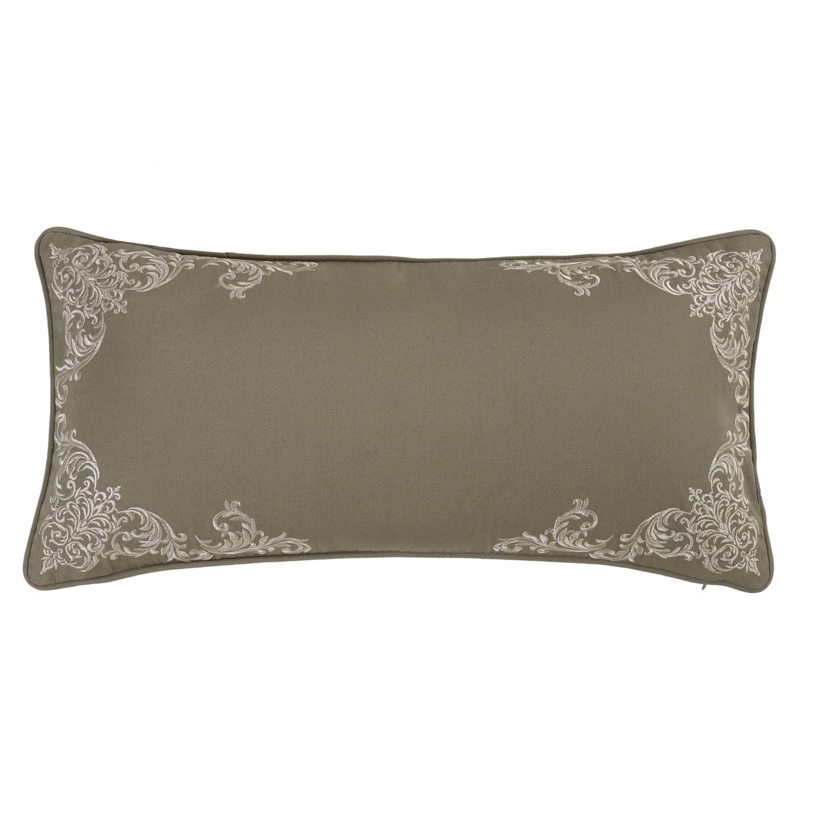 Ivory and Almond Embroidered Cotton Rectangular Pillow