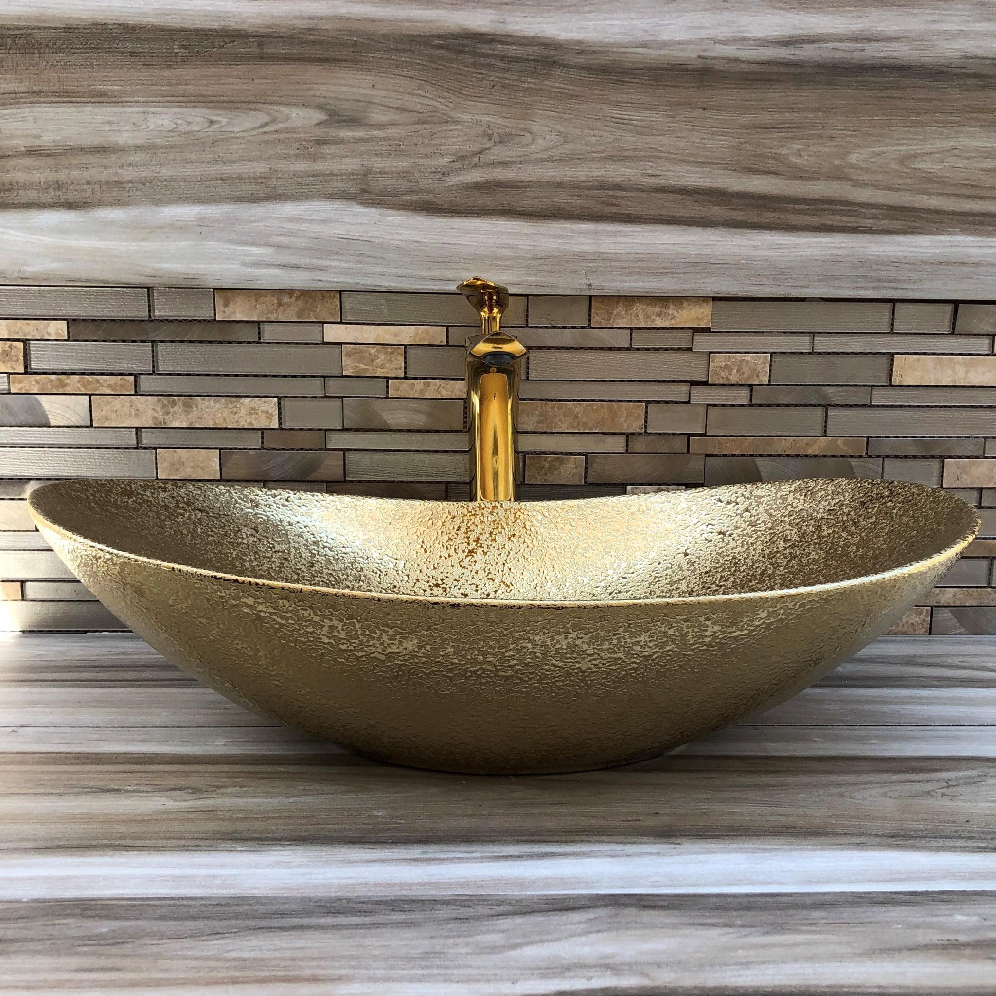 Juvia Oro 15'' Glittery Ceramic Oval Bathroom Sink