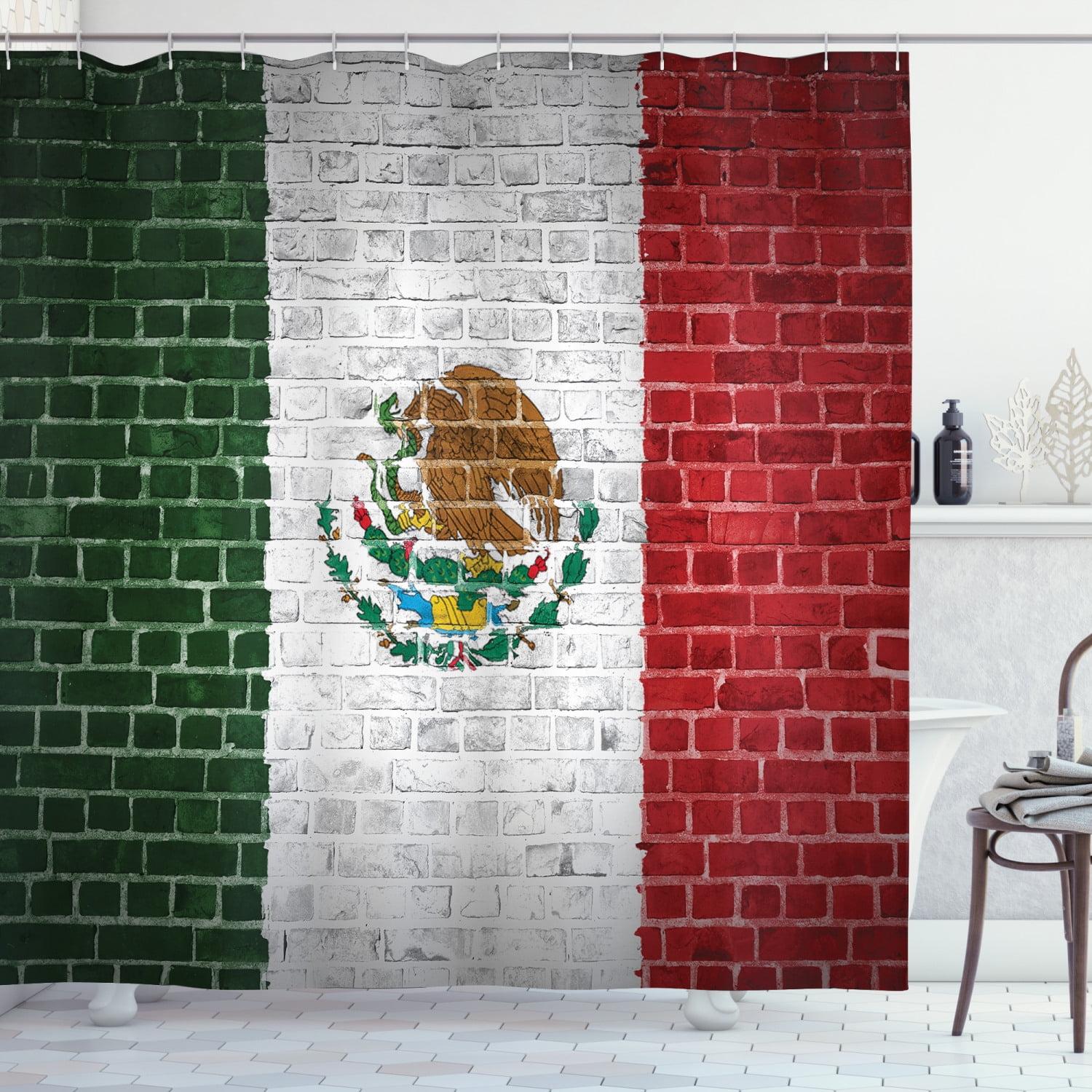 Mexican Flag Multicolor Fabric Shower Curtain with Hooks