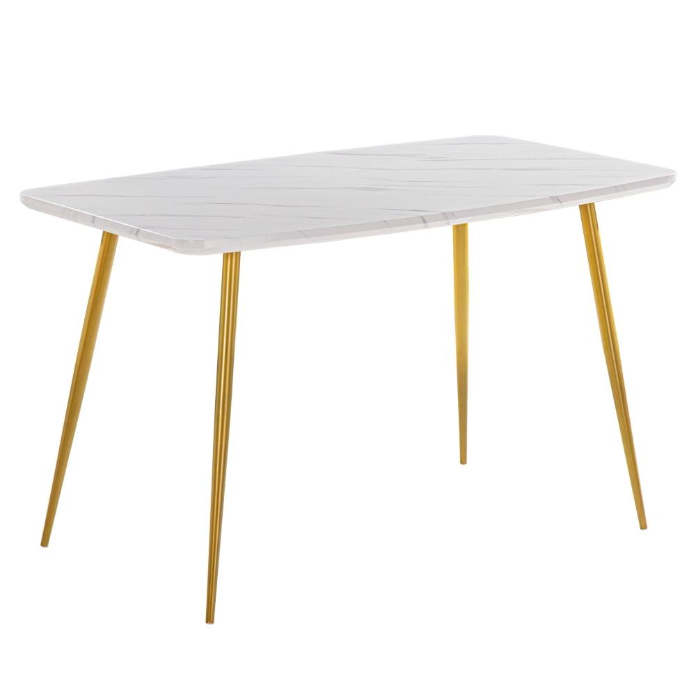 White Marble and Gold Metal Rectangular Dining Table