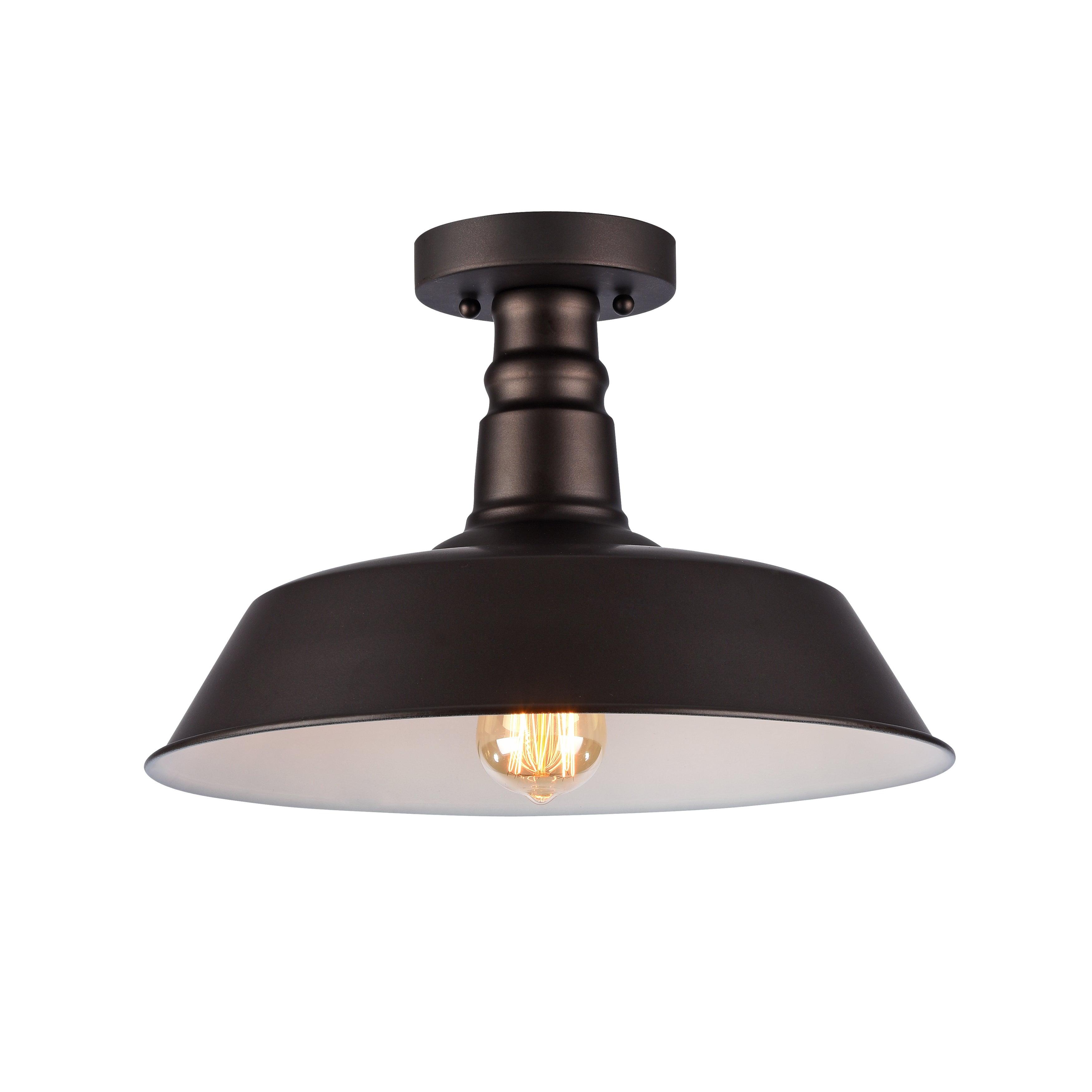 Loft-Style Bronze Metal Shade Semi-Flush Ceiling Light, 15in