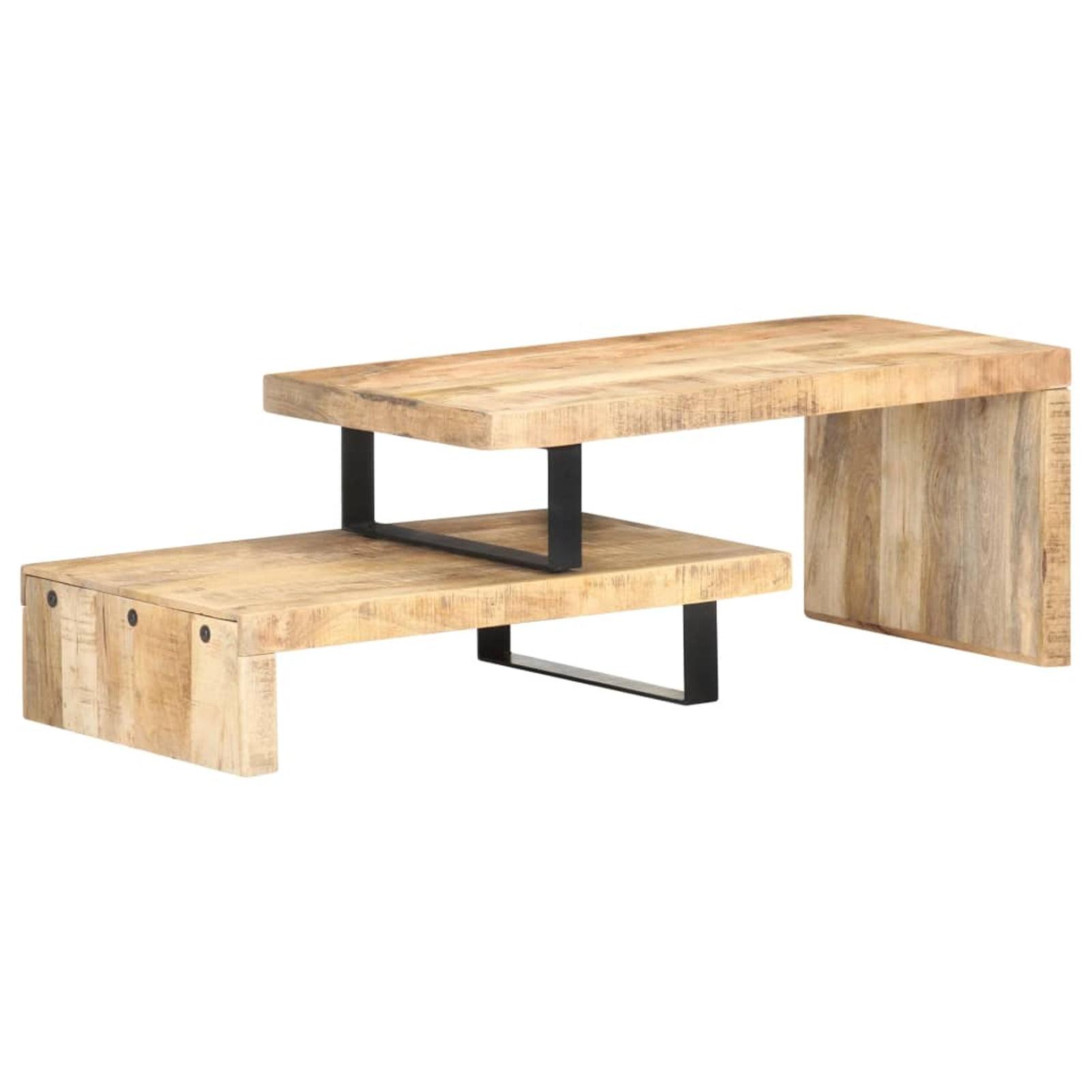 Adjustable Length 2-Piece Mango Wood Coffee Table Set with Iron Legs
