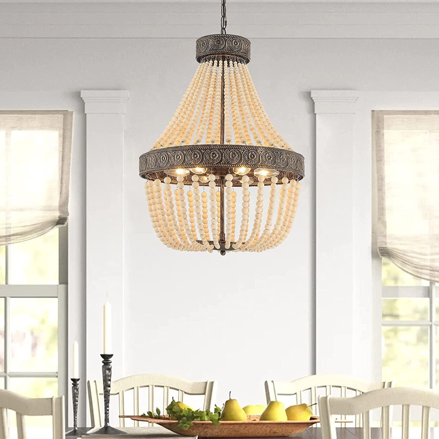 Bohemian Black and Gold Beaded 6-Light Chandelier