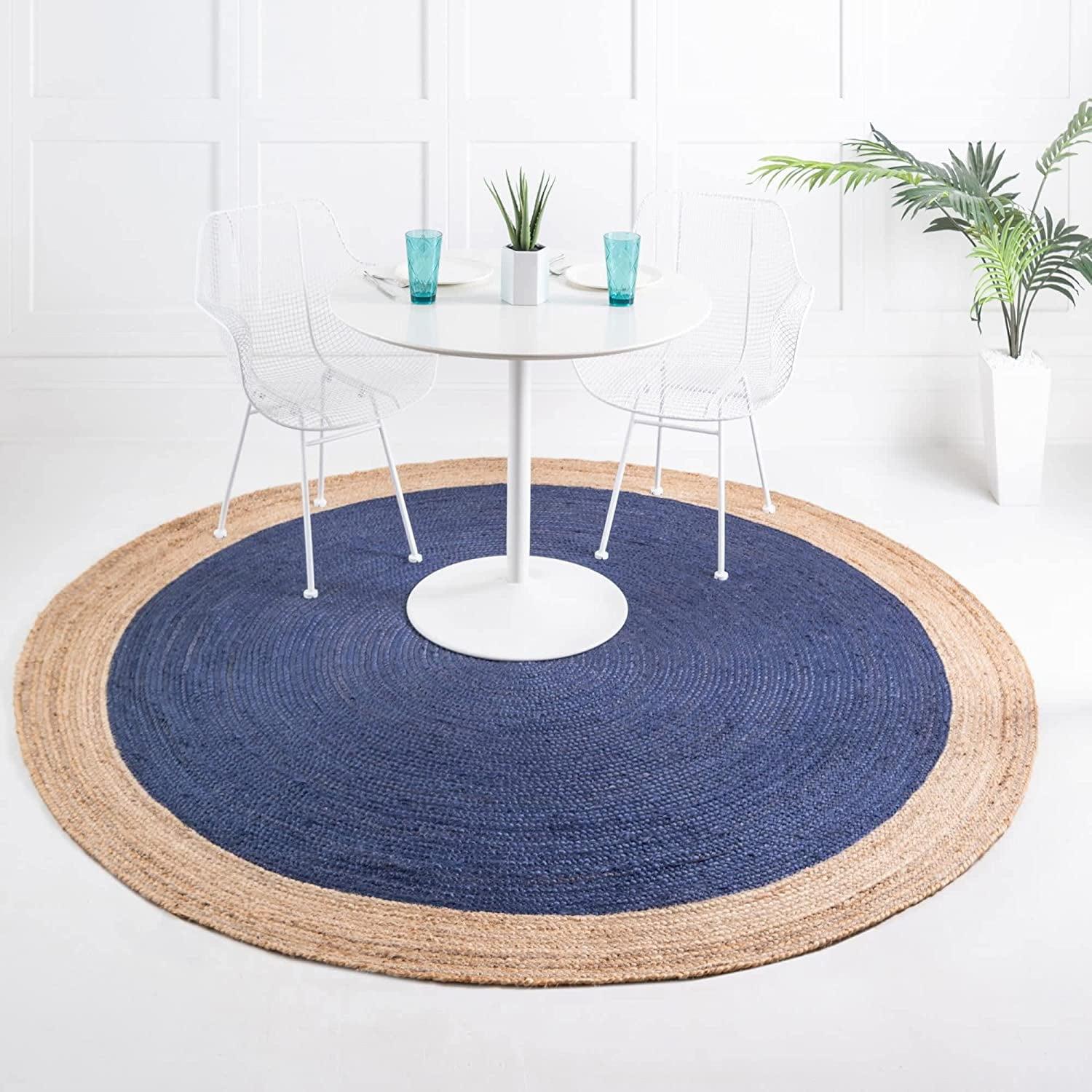 Navy Blue Braided Round Rug, Handmade & Reversible, 3' Diameter