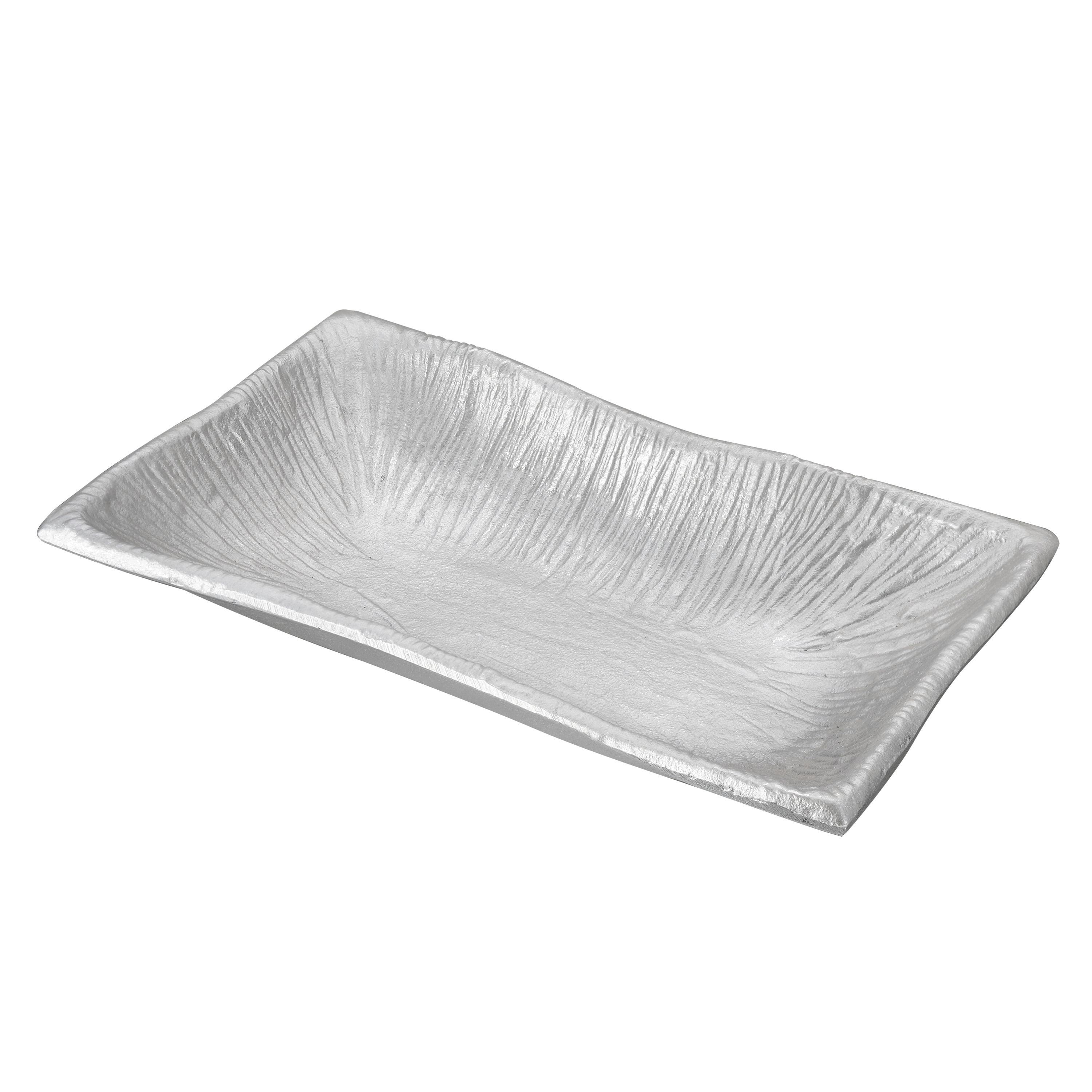 Nickel Finish Rectangular Cast Aluminum Serving Tray