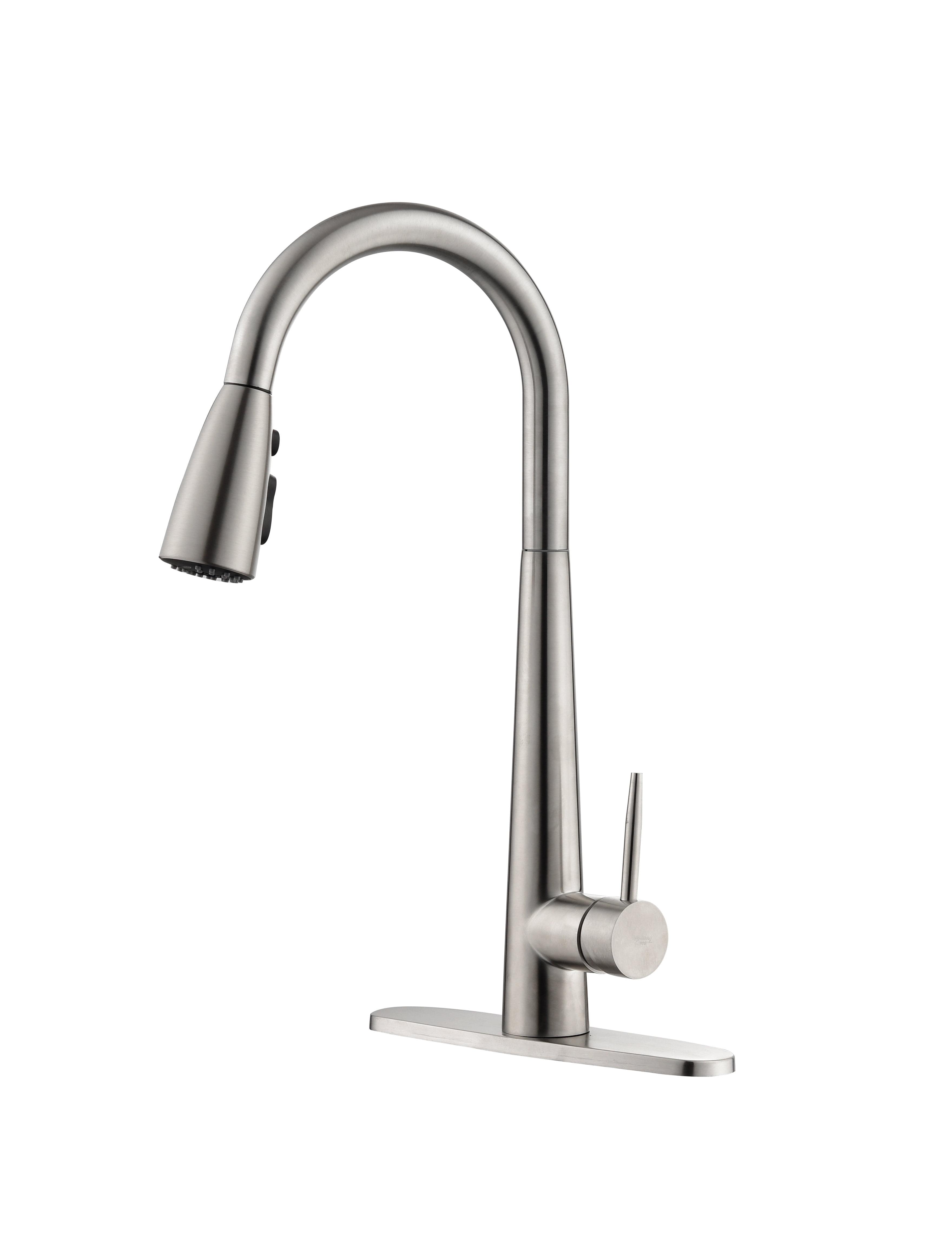 Brushed Nickel Stainless Steel High Arc Kitchen Faucet with Pull-out Spray