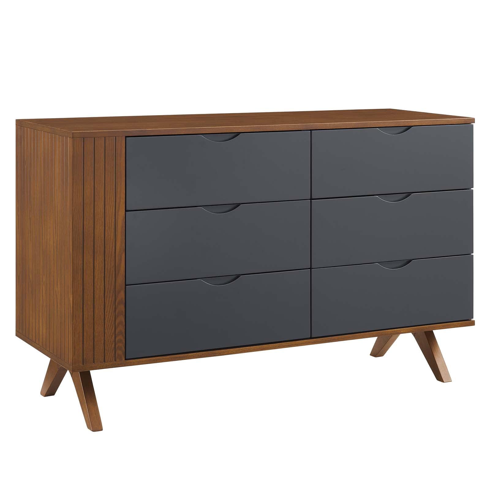 Walnut Gray 47" Mid-century Modern Dresser with Six Drawers