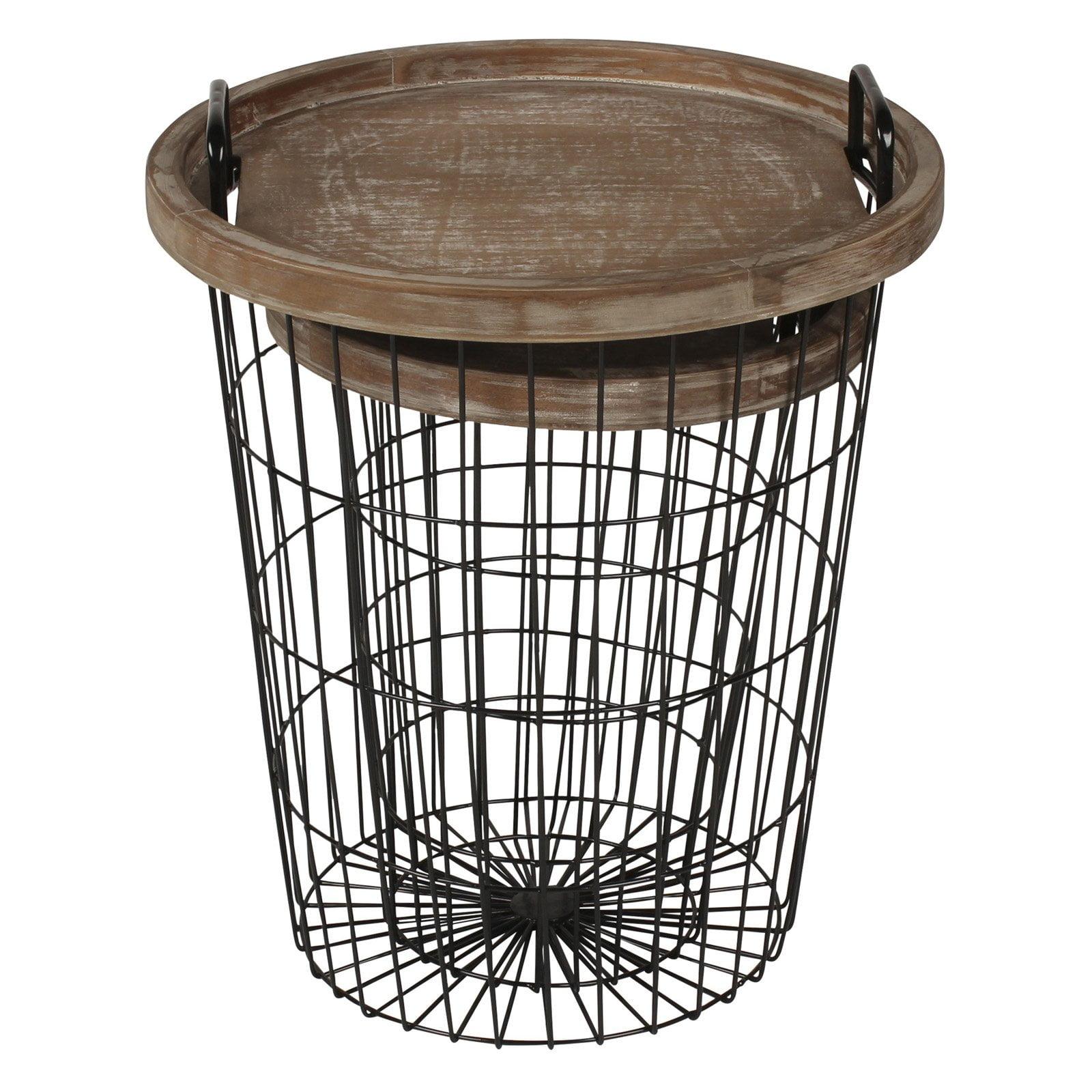 Rustic Brown and Black Round Wood & Metal Nesting End Tables, 2-Piece Set