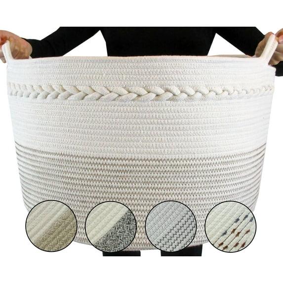 FRONT ARCH Cotton Extra Large Storage Basket XXL 20inX14in for Blanket Basket Living Room, Jute Rope Laundry Basket