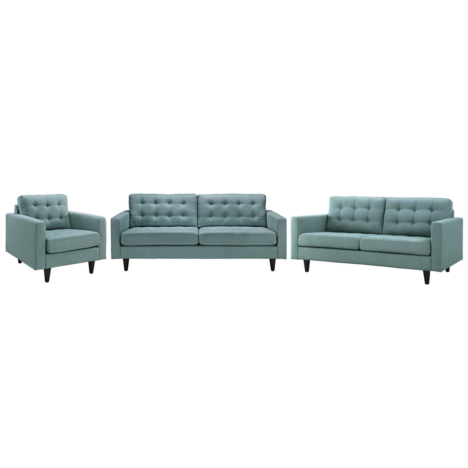 Modern Contemporary Urban Design Living Room Lounge Club Lobby Armchair and Lovesea and Sofa Set, Fabric, Blue