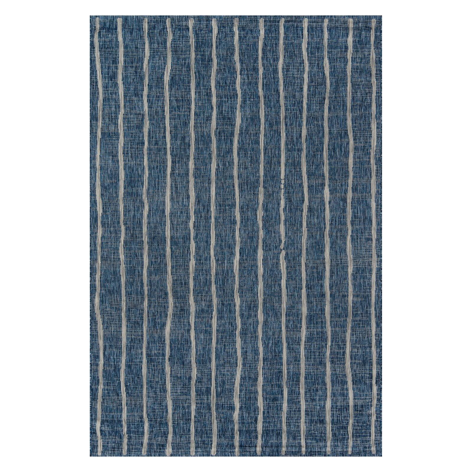 Braided Blue Stripe Synthetic Rectangular Rug 7'10" x 10'10"