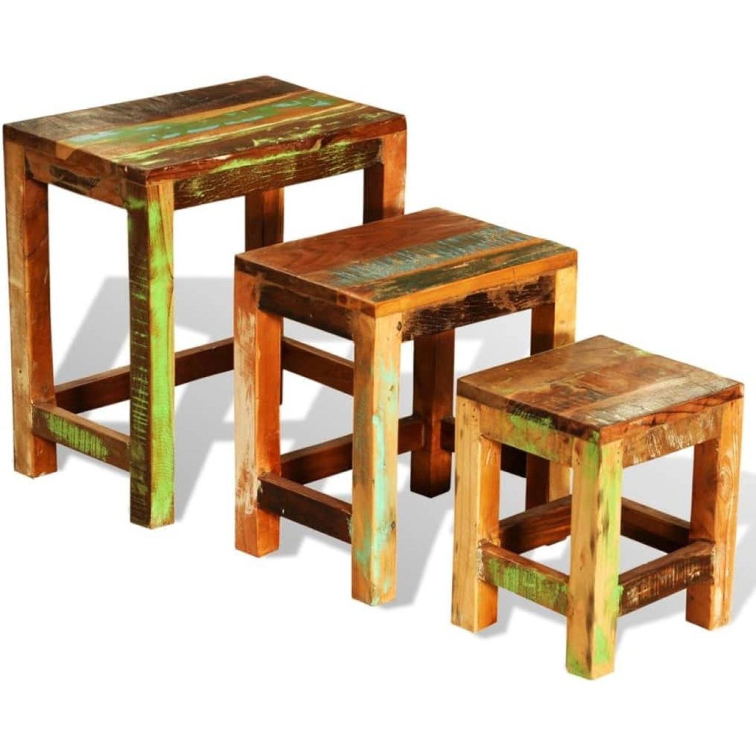 HElectQRIN Nesting Table Set 3 Pieces Vintage Reclaimed Wood