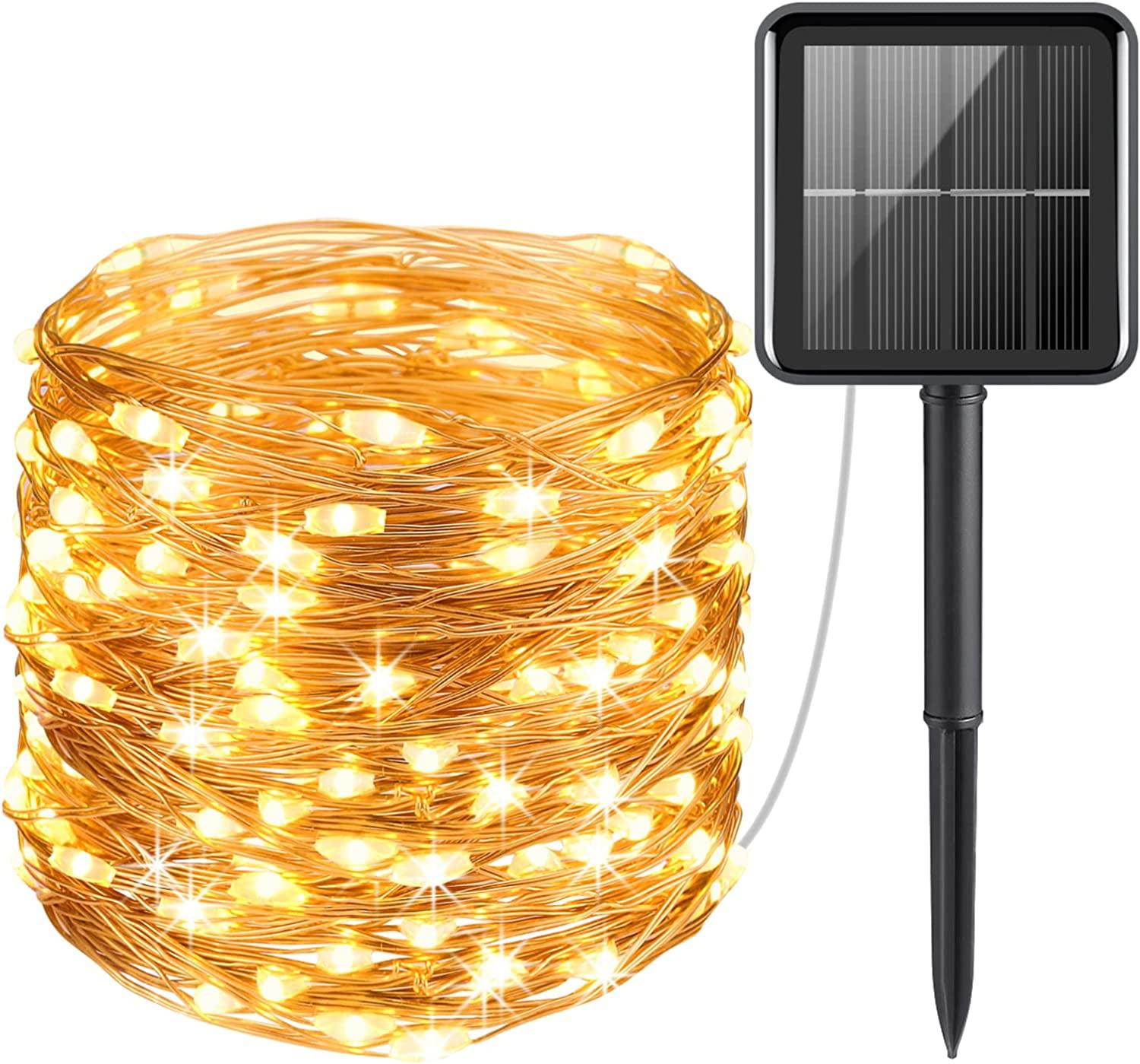 33ft Warm White Solar Powered LED Fairy String Lights