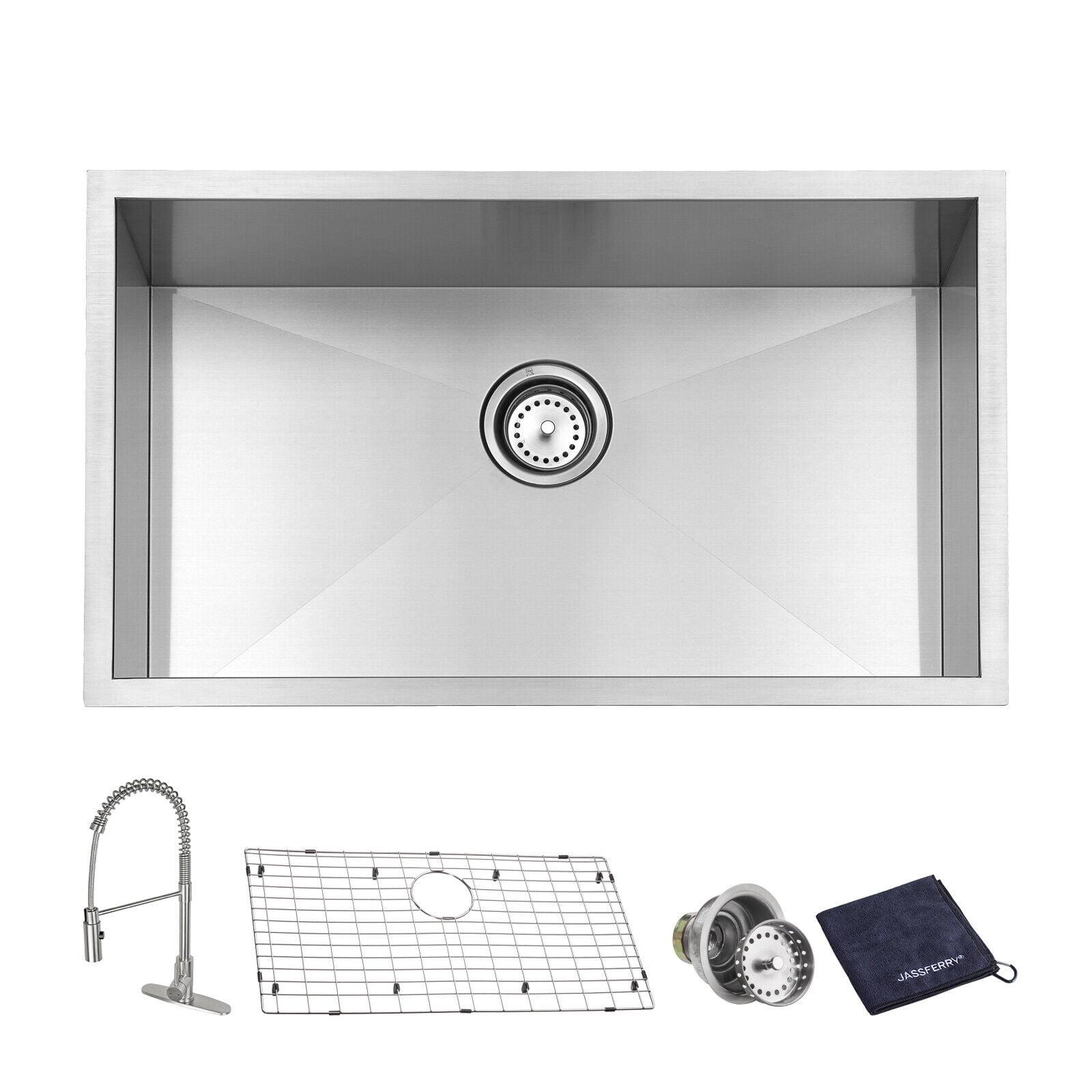 Handcrafted 16 Gauge Stainless Steel 30 in. Single Bowl Undermount Kitchen Sink with Faucet