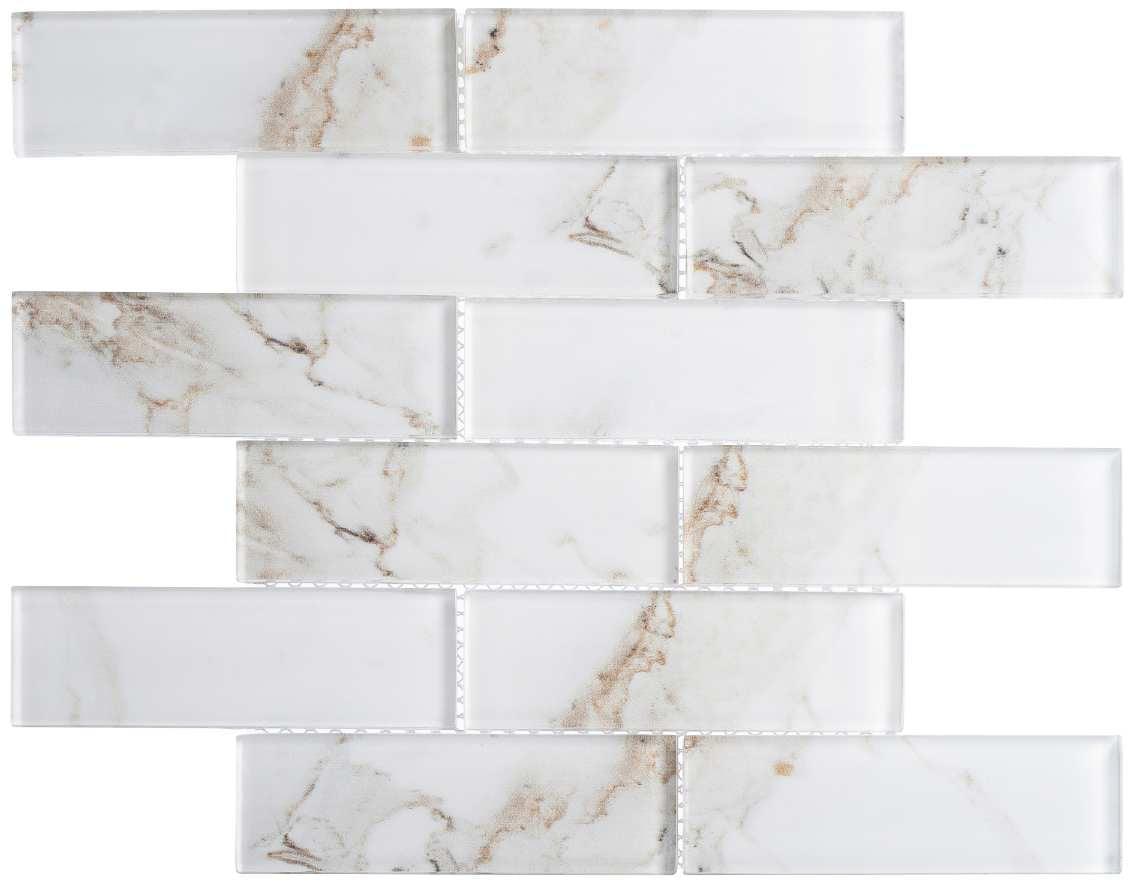 Sumner 2" x 6" Glass Marble Look Mosaic Kitchen Backsplash, Bathroom, Shower, Wall and Floor Tile