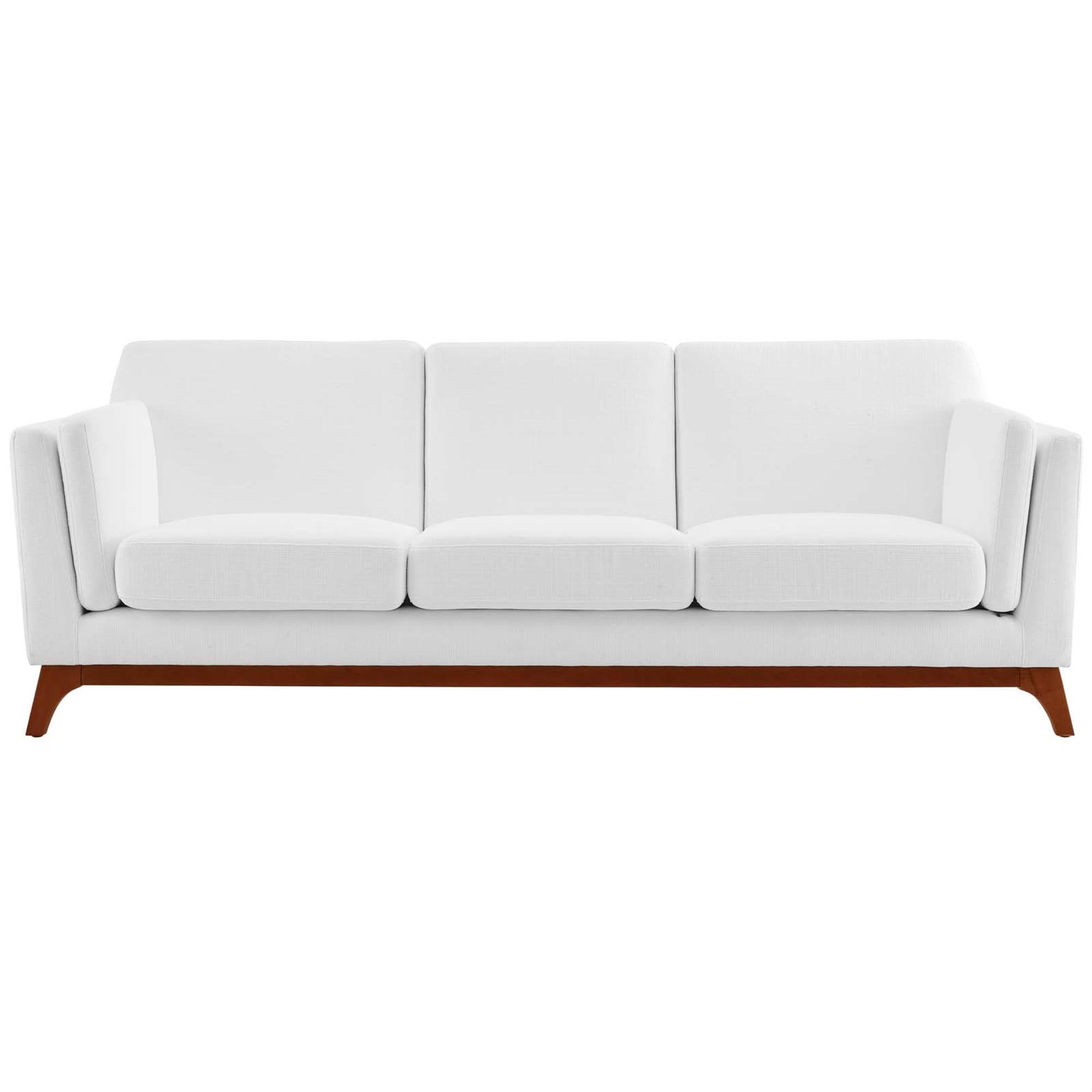 Chance 83.5'' White Fabric Sofa with Removable Cushions and Wood Frame