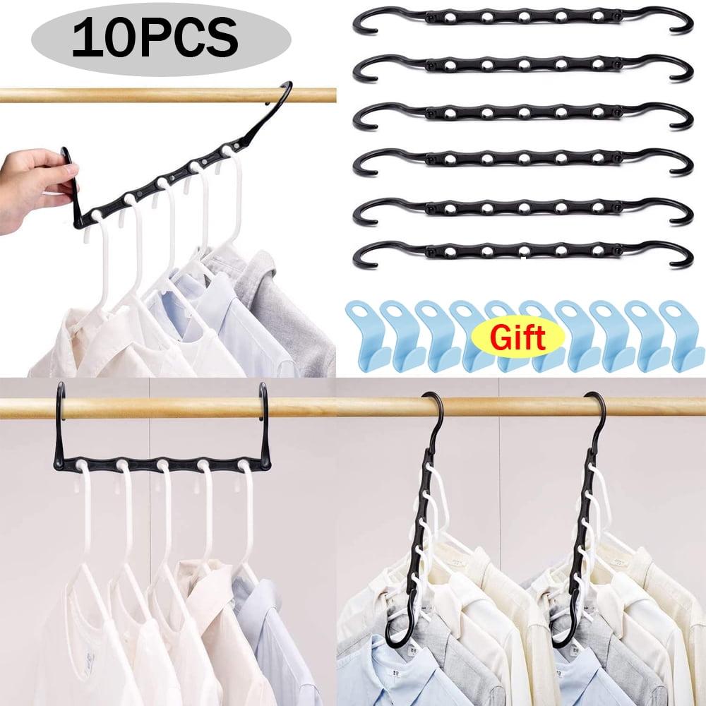 10PCS Space Saving Hangers Black, Smart Closet Organizer Space Saver, Sturdy Plastic Clothes Hangers for All Types of Clothes, Closet Organizers and Storage, College Dorm Room Essentials