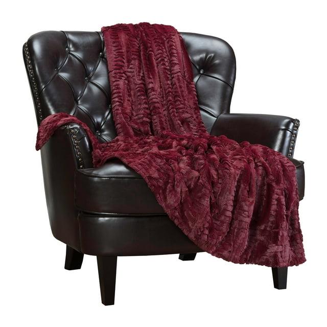 Chanasya Fuzzy Faux Feather Fur Throw Blanket - Reversible Soft Elegant Ruffle front and Micro Mink Back Chick Blanket for Bed Couch Room (50x65 Inches) Wine Maroon
