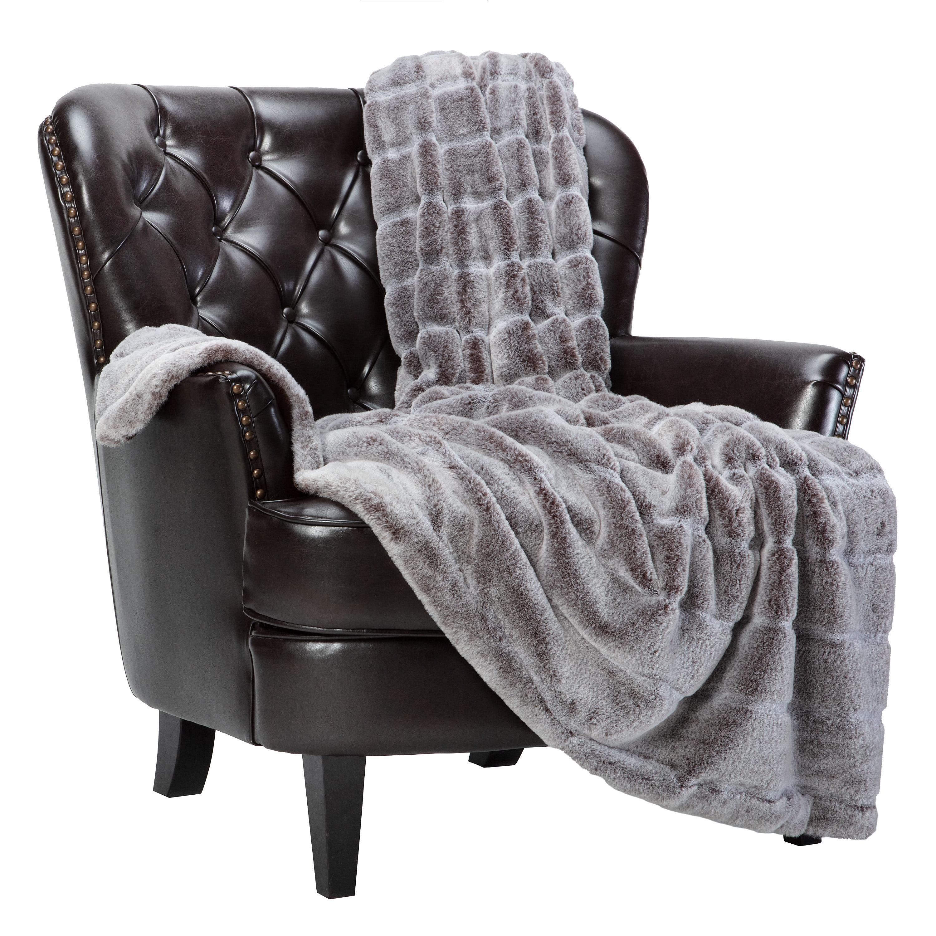 Luxurious Frost Tip Faux Fur Reversible Throw Blanket, 50x65 Inches, Gray