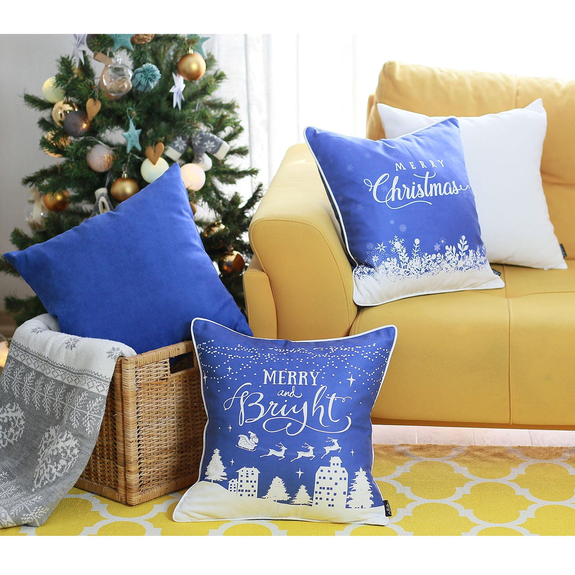 Blue and White Christmas Themed Euro Throw Pillow Set