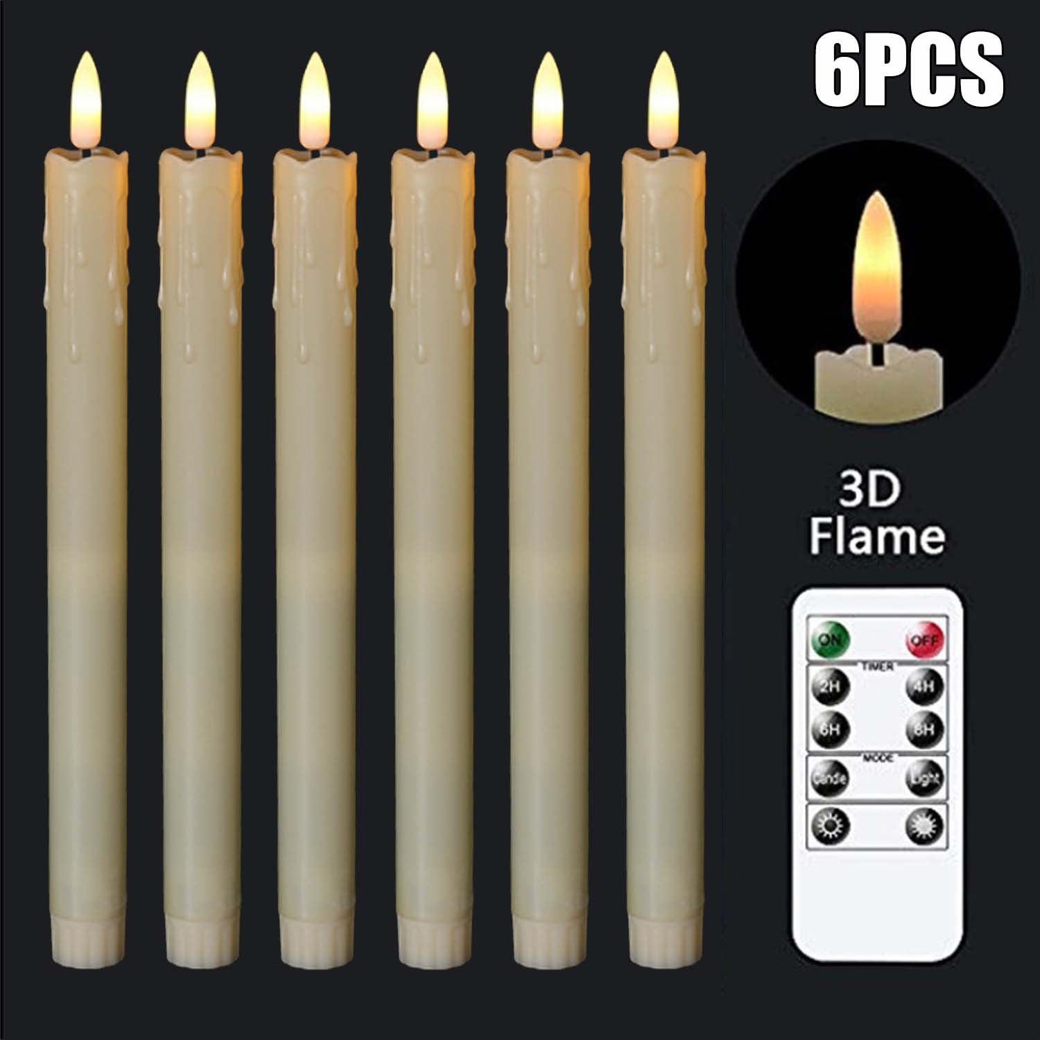 Set of 6 White Flameless LED Taper Candles with Remote