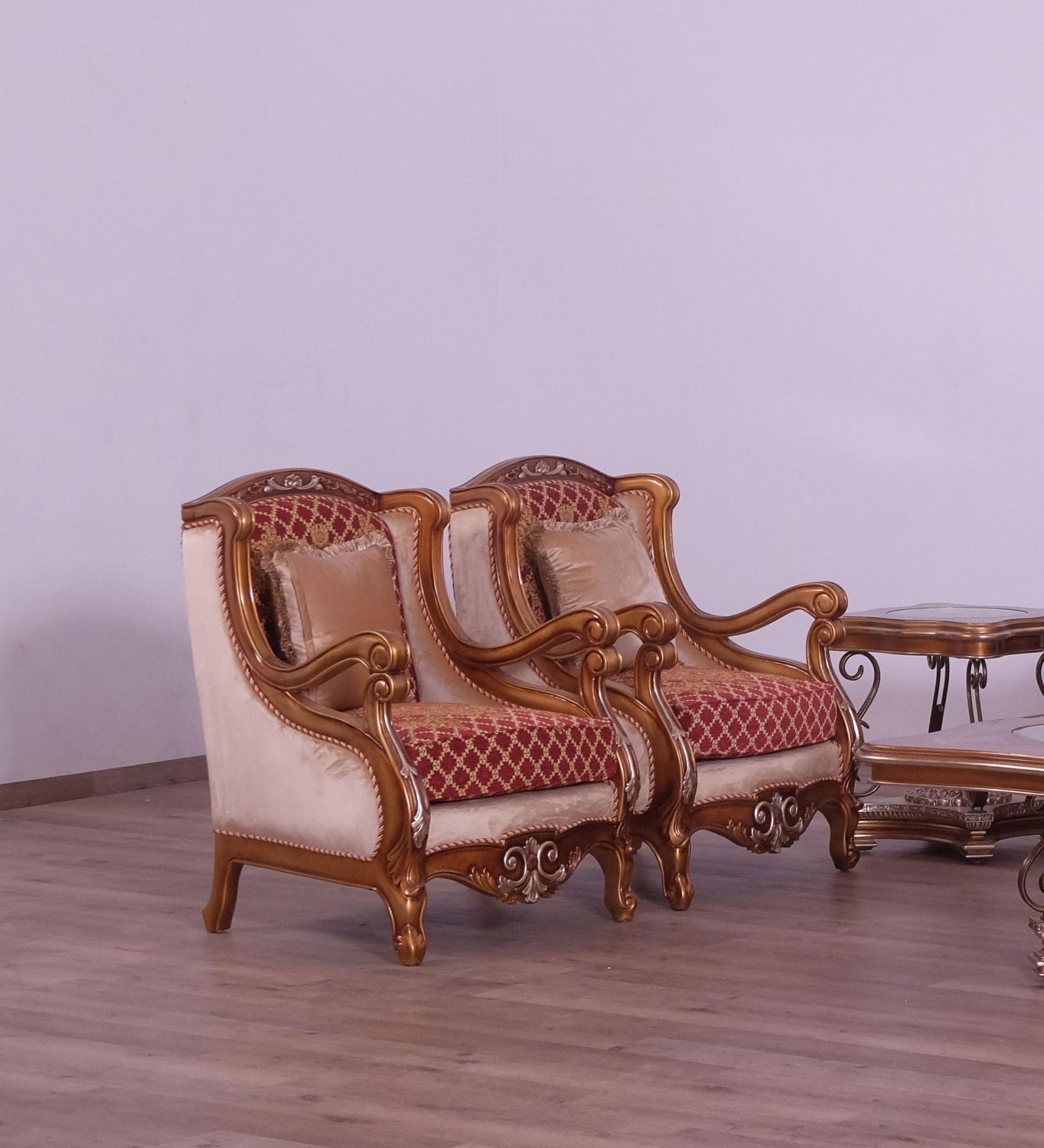 Handcrafted Mahogany Wood Accent Chair in Red Velvet