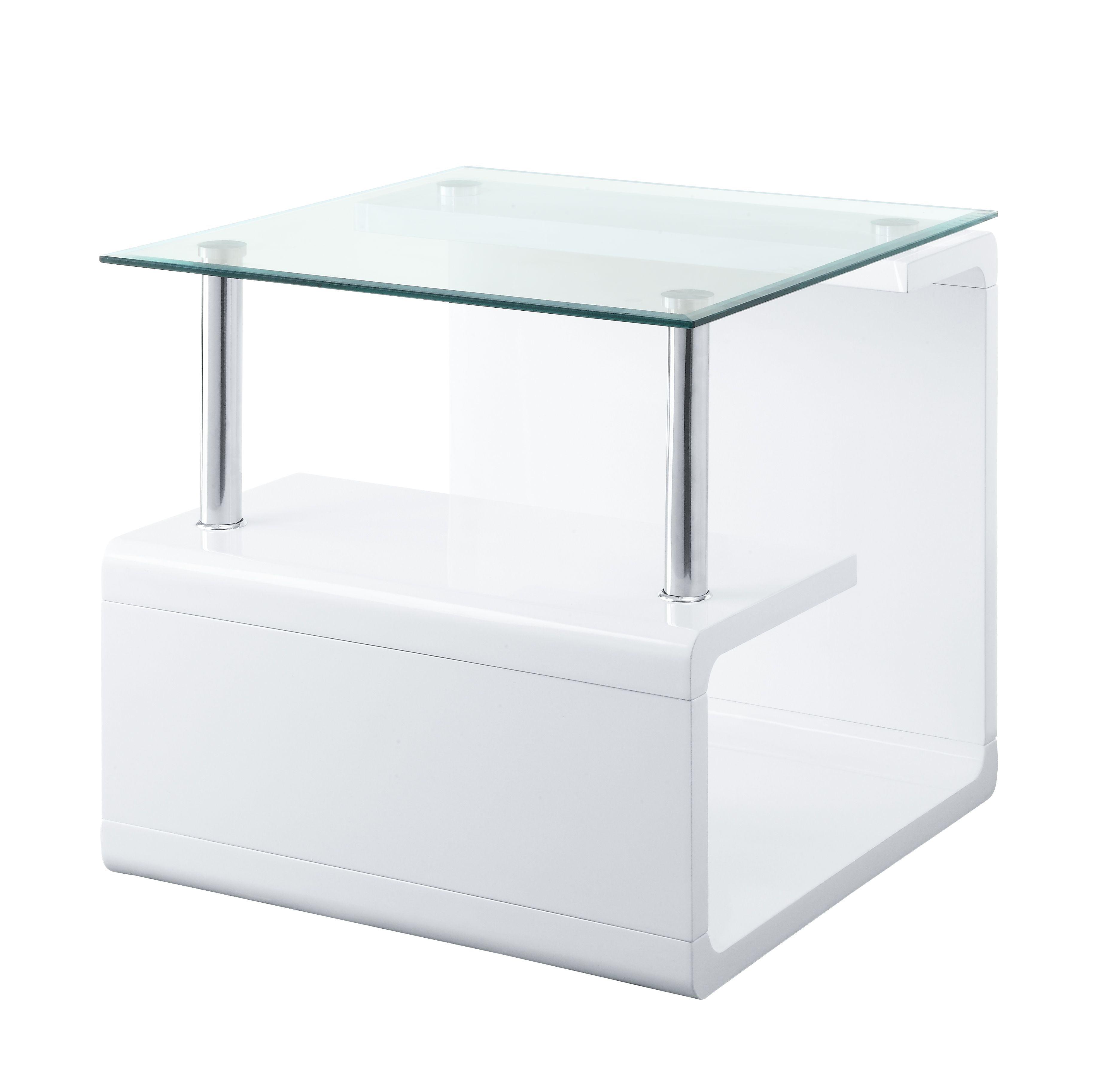 Nevaeh 29" White High Gloss & Clear Glass Square End Table