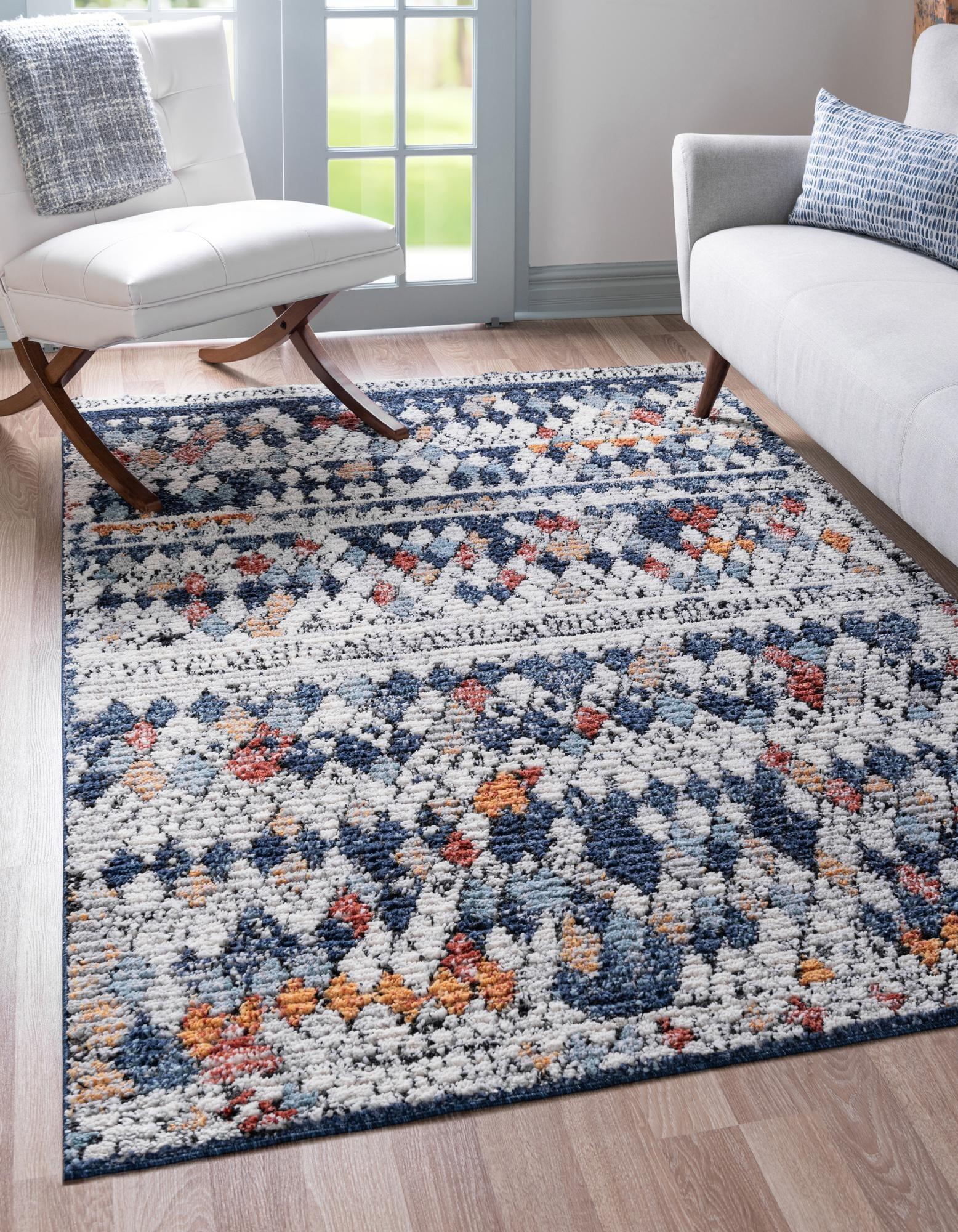 Casablanca Blues 4' x 6' Geometric Synthetic Easy-Care Rug