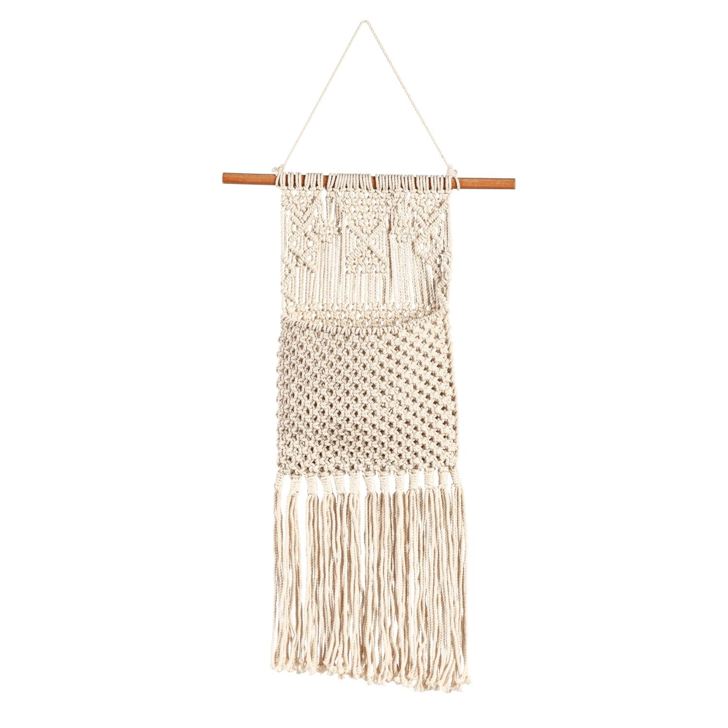 Macrame Wall Pocket Plant Cover, Natural