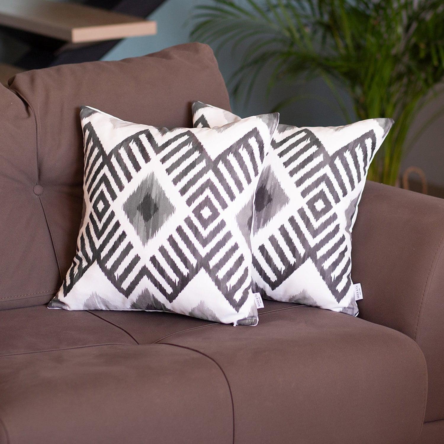 Gray and White Ikat Polyester Euro Throw Pillow Covers, Set of 2