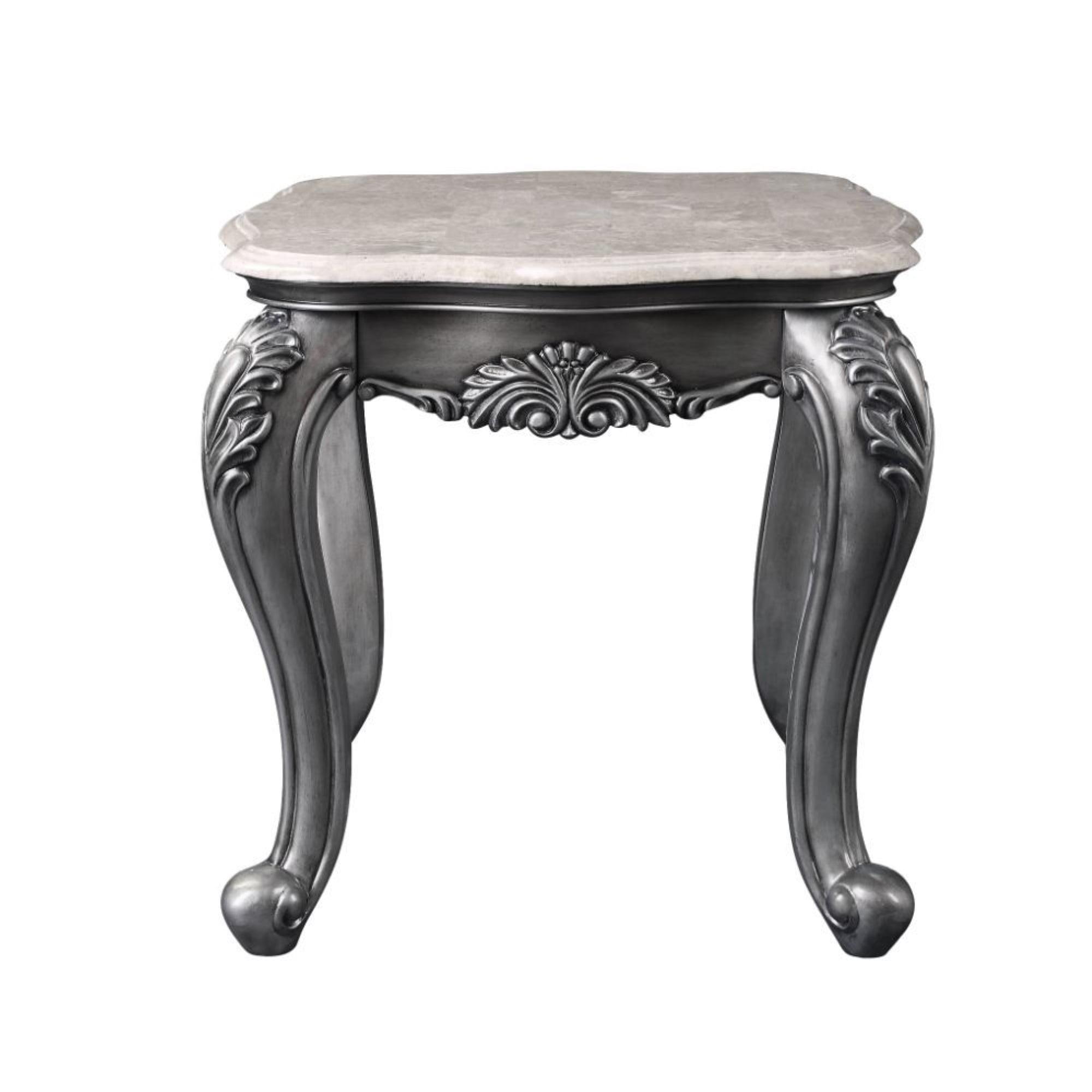 Ariadne Classic Marble Top Platinum Finish Wooden Coffee Table