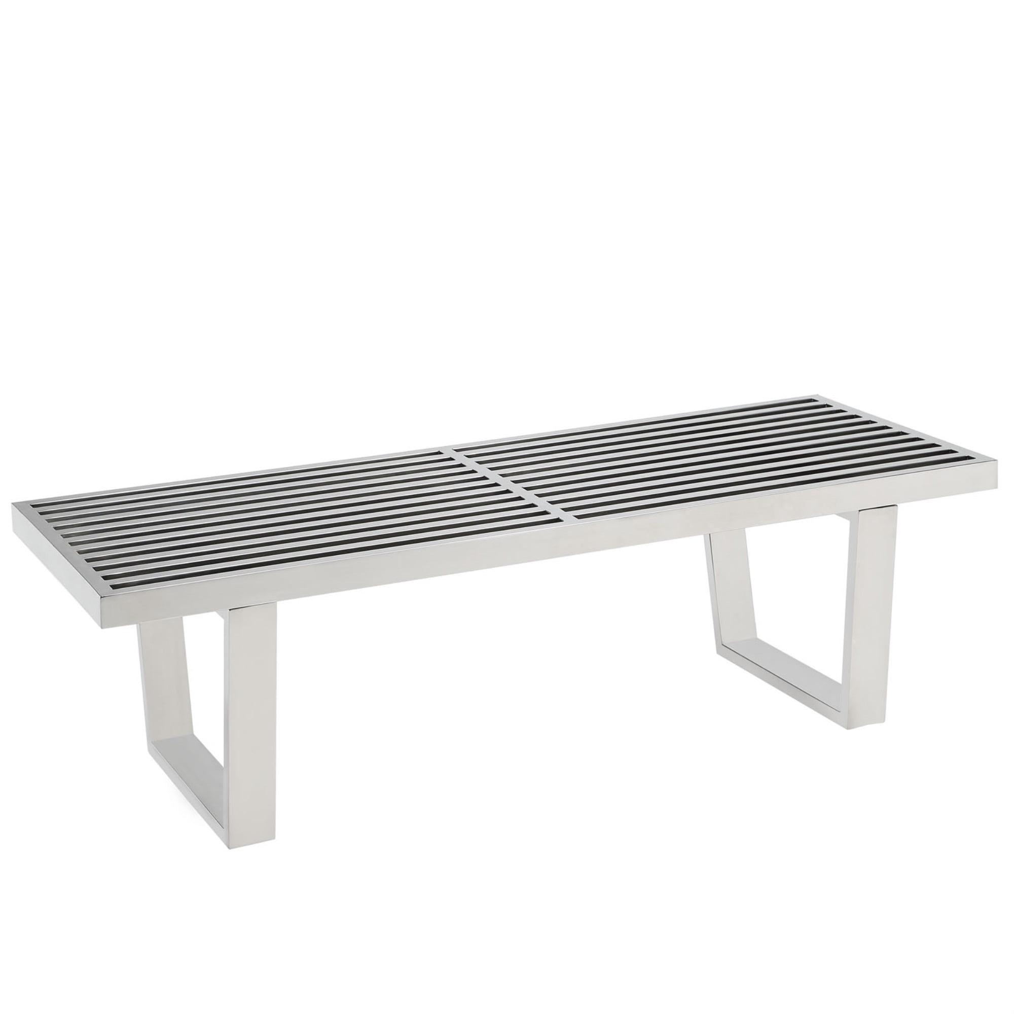 Modway Sauna 4' Mid-Century Modern Stainless Steel Bench - Silver