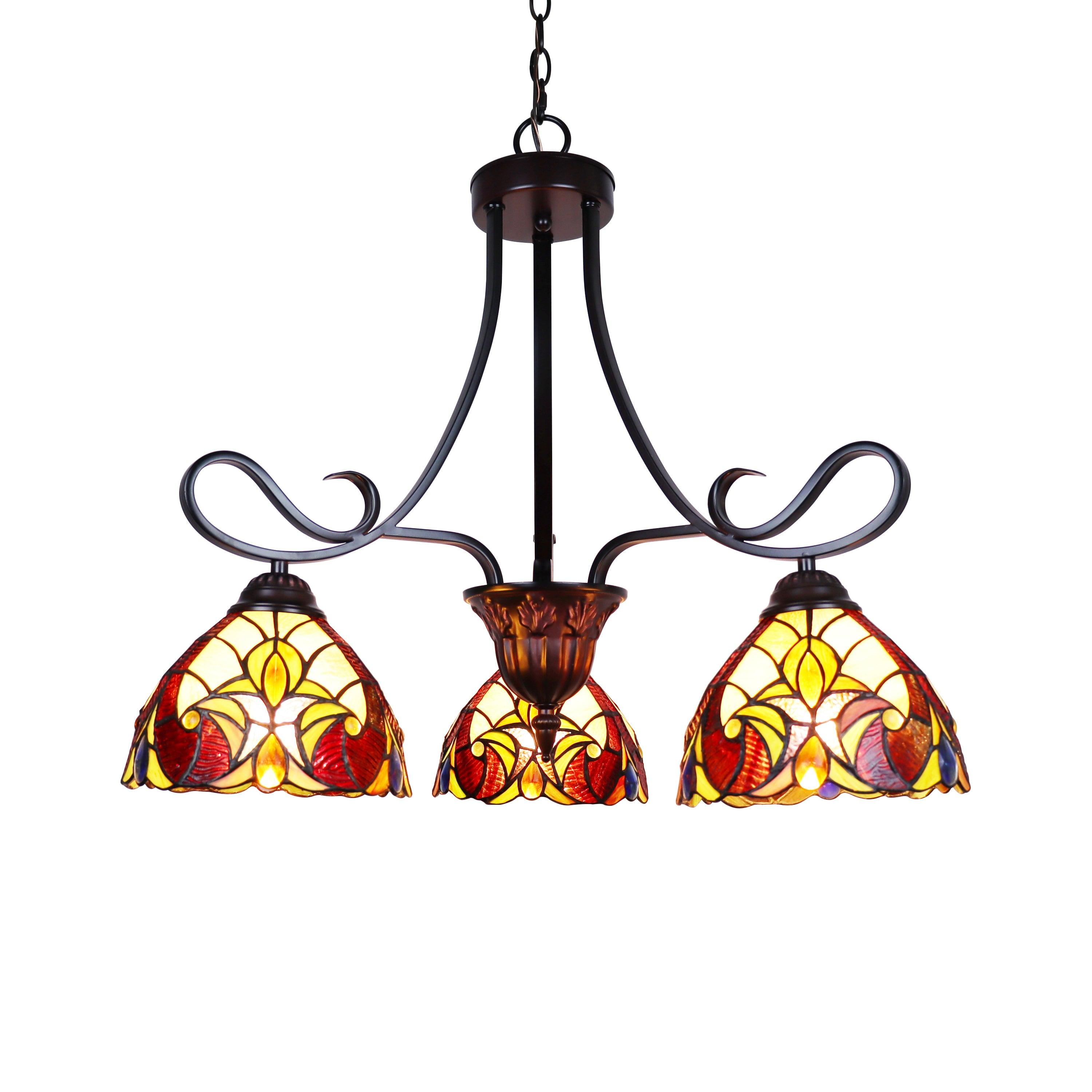 Adia Victorian-Style Mini Chandelier in Dark Bronze with Tiffany Glass