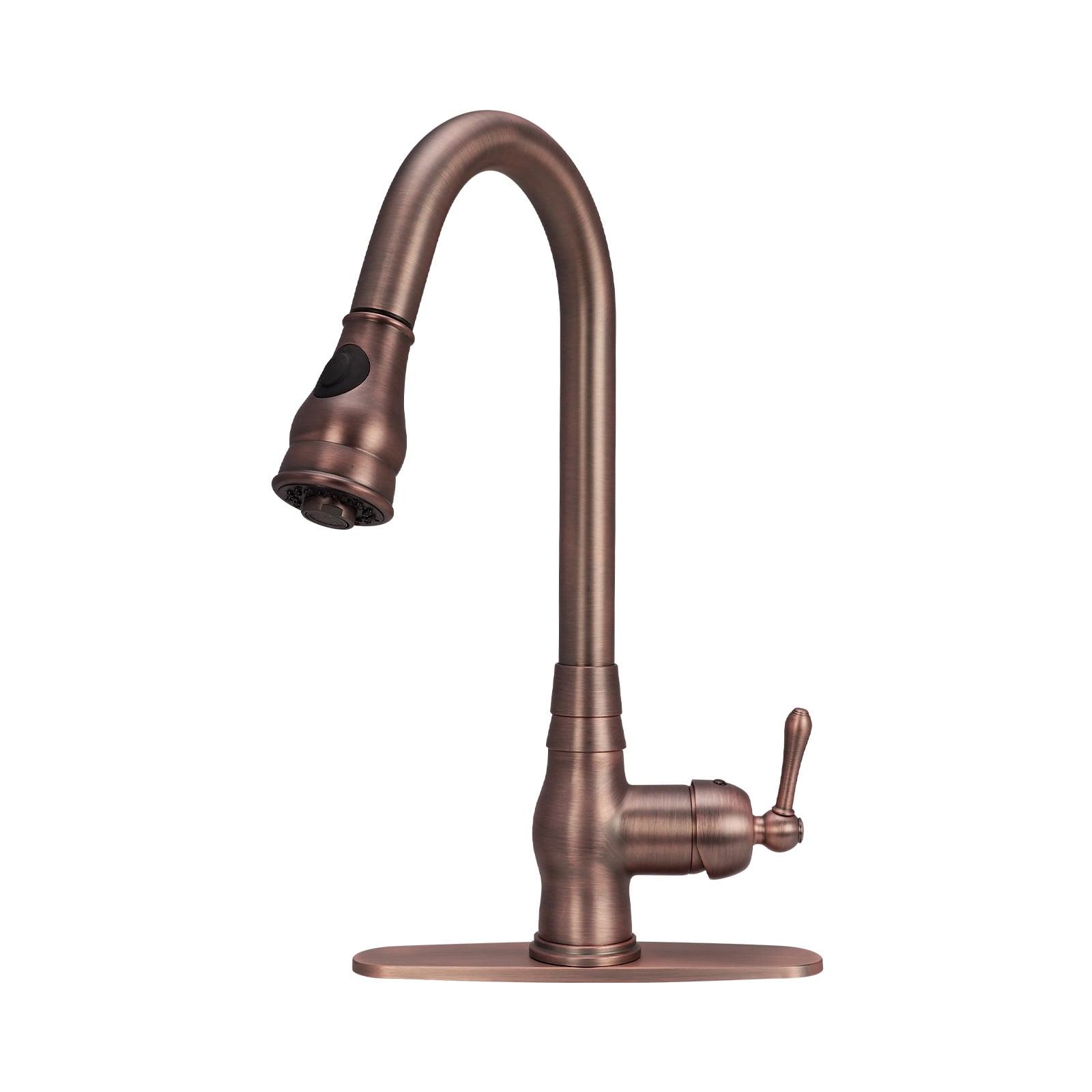 Antique Bronze Single Handle Pull-Down Kitchen Faucet with Deck Plate