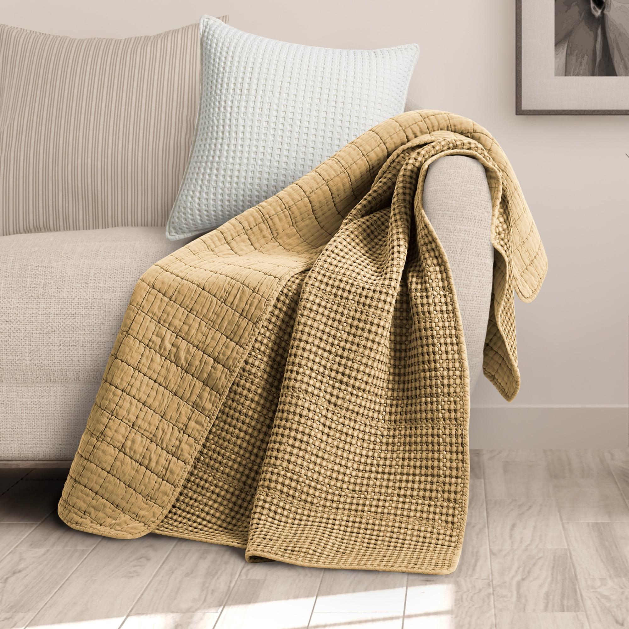 Ochre Cotton Sherpa Reversible Waffle Throw 50 x 60in