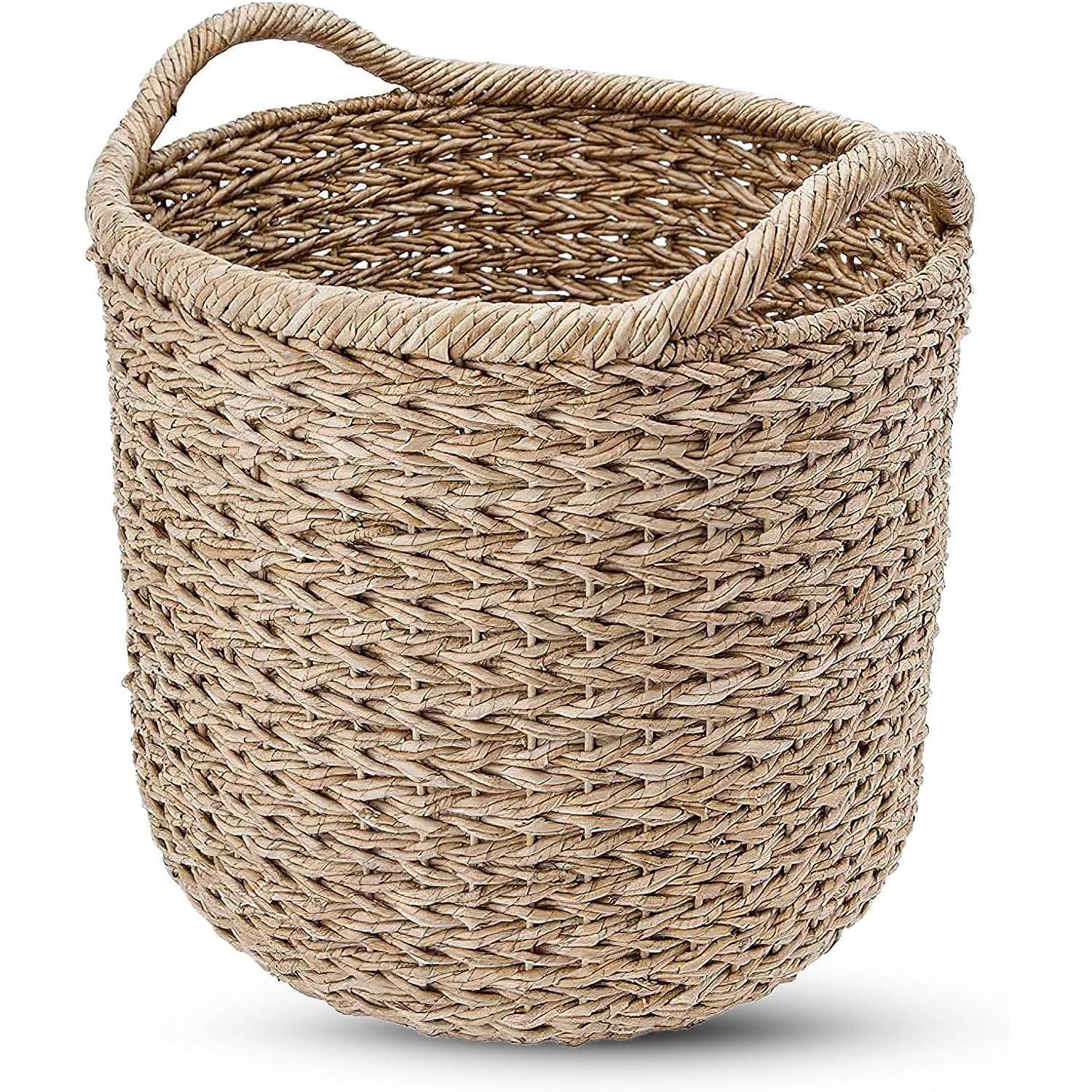 Large Round Seagrass Storage Basket with Handles