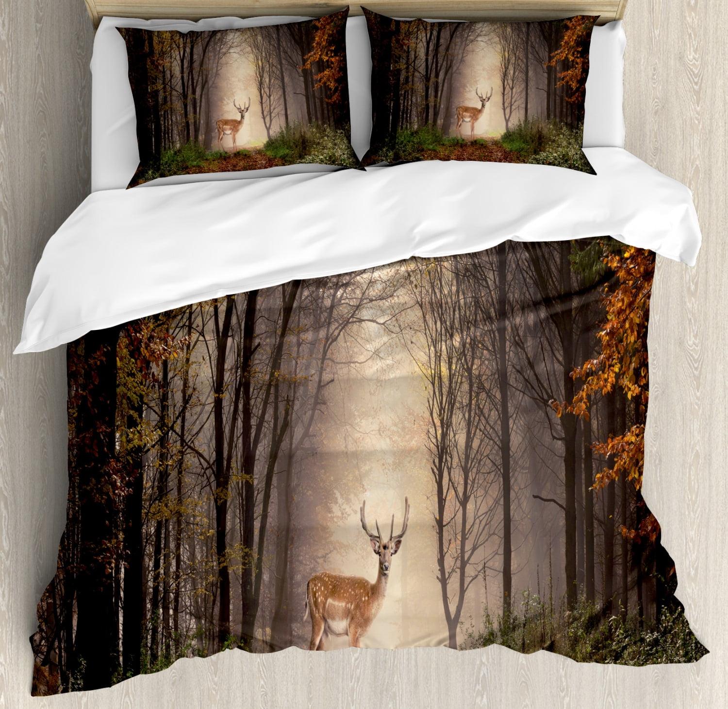 Rustic Antlers Queen Duvet Cover Set with Pillow Shams