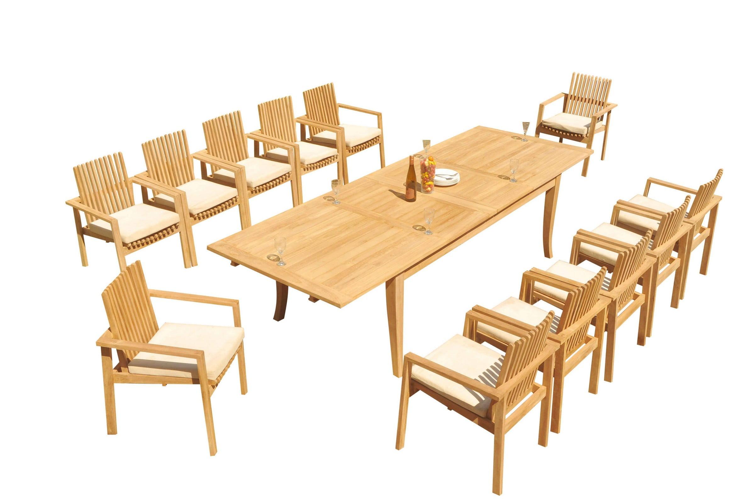 12-Person Teak Outdoor Dining Set with Rectangle Table