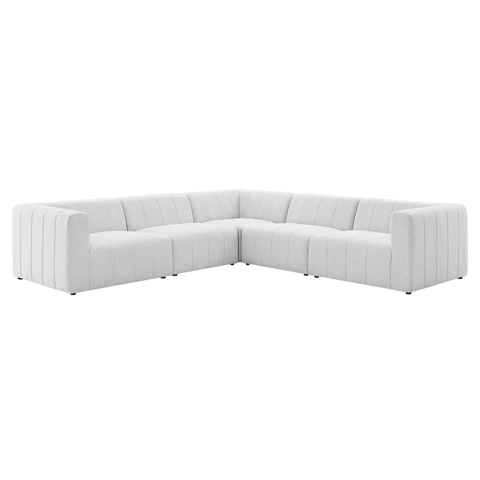 Elysian 127.5" White Tufted Fabric 5-Piece Sectional with Wood Frame