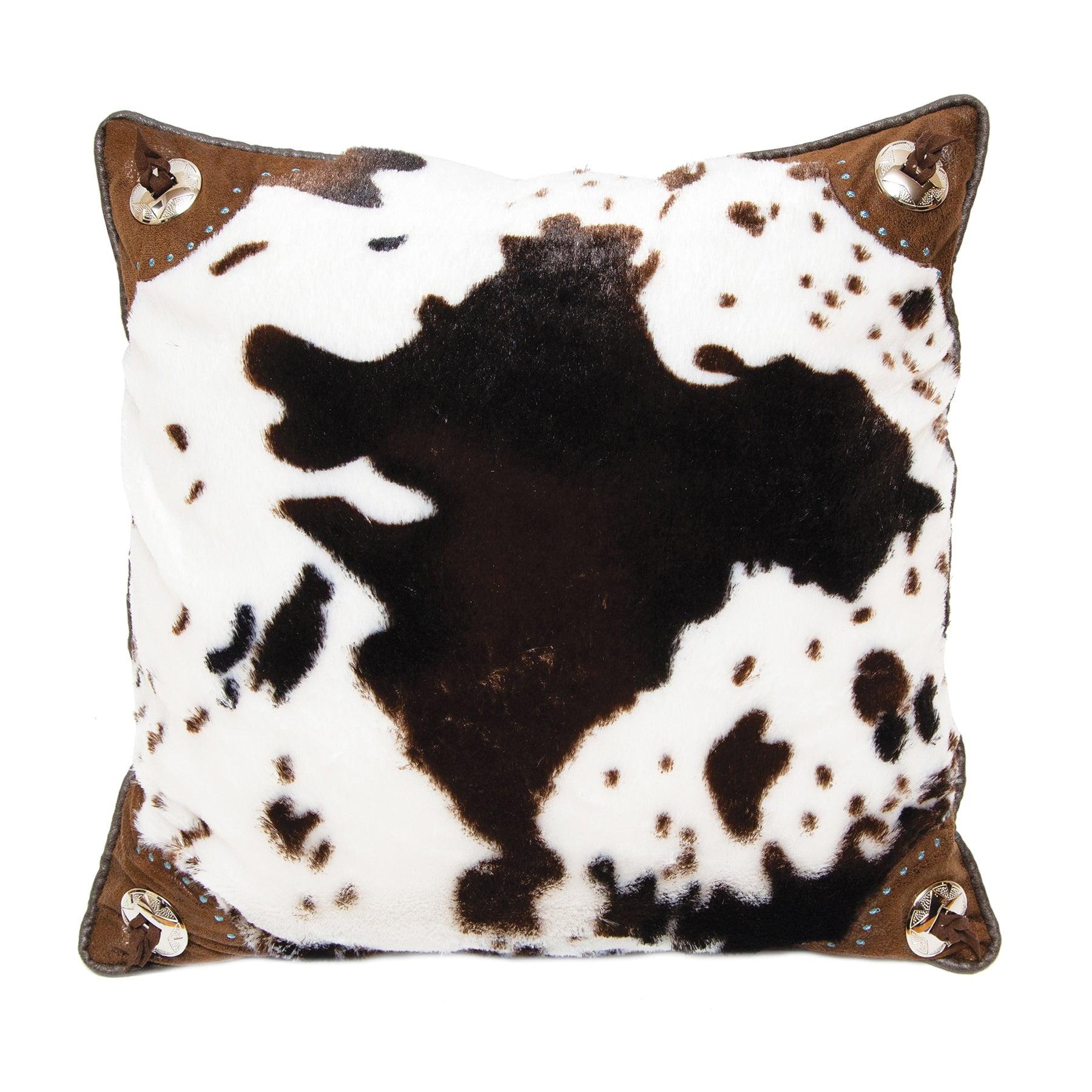 18" Square Faux Cowhide Throw Pillow with Faux Leather Corners