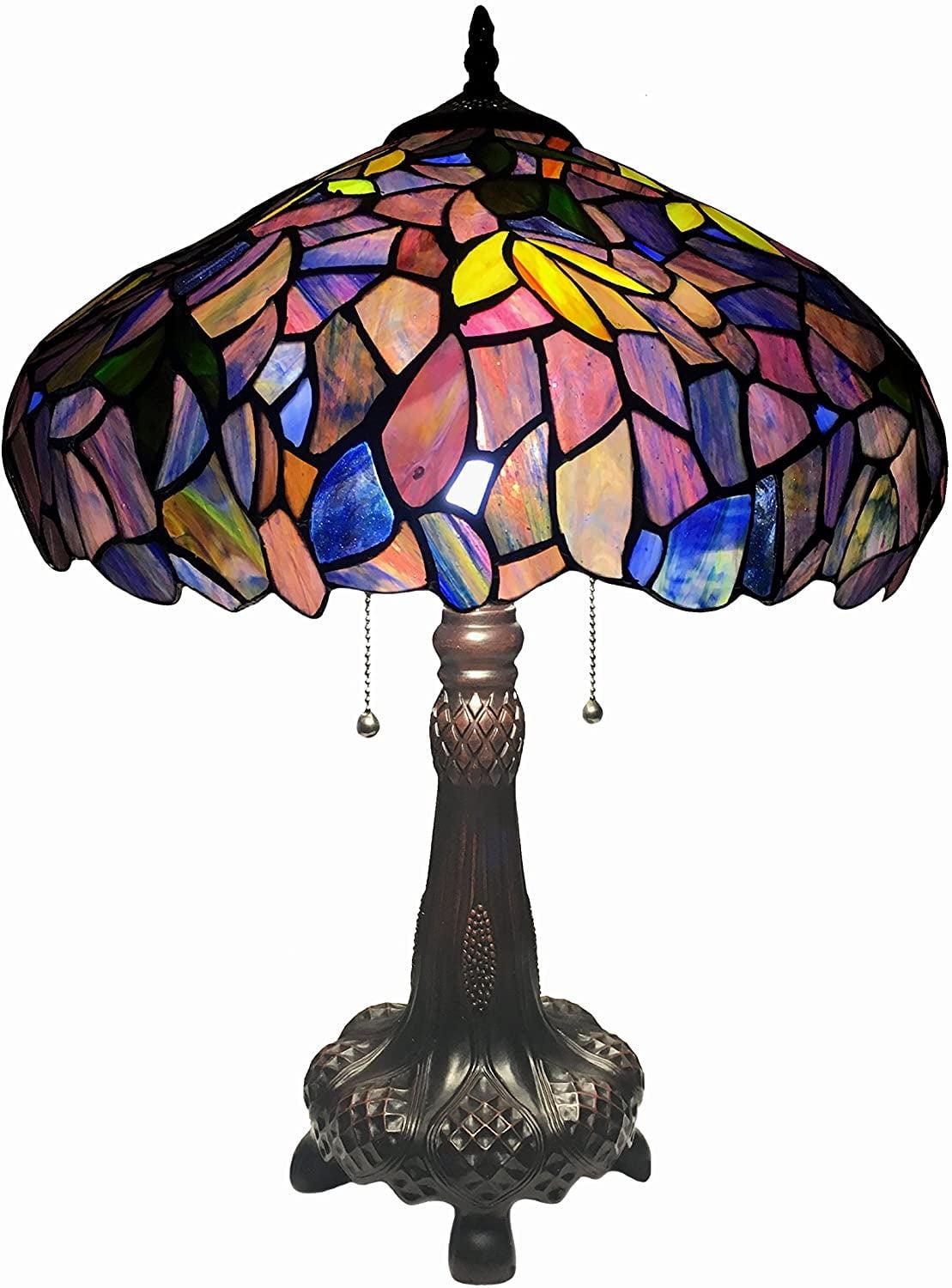 Blue Stained Glass Wisteria Table Lamp with Bronze Base