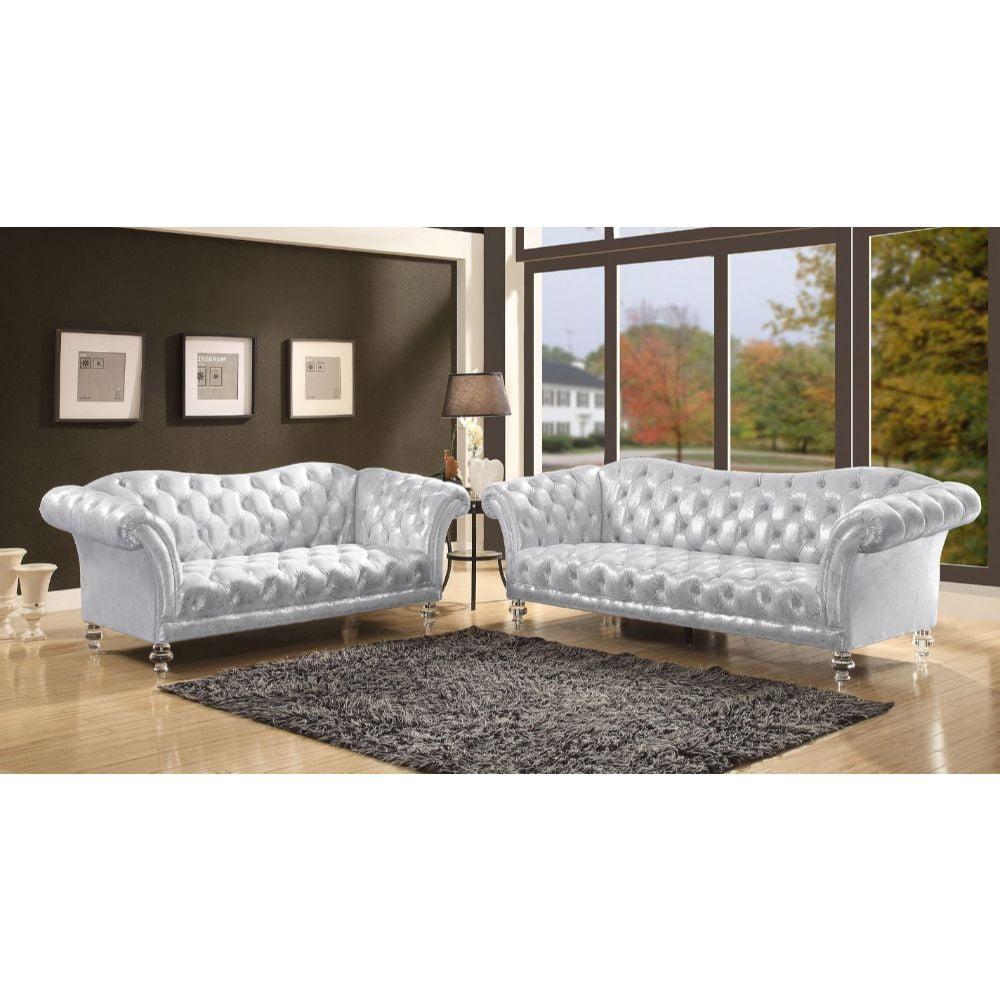 Gray Faux Leather Tufted Reclining Sofa with Rolled Arms