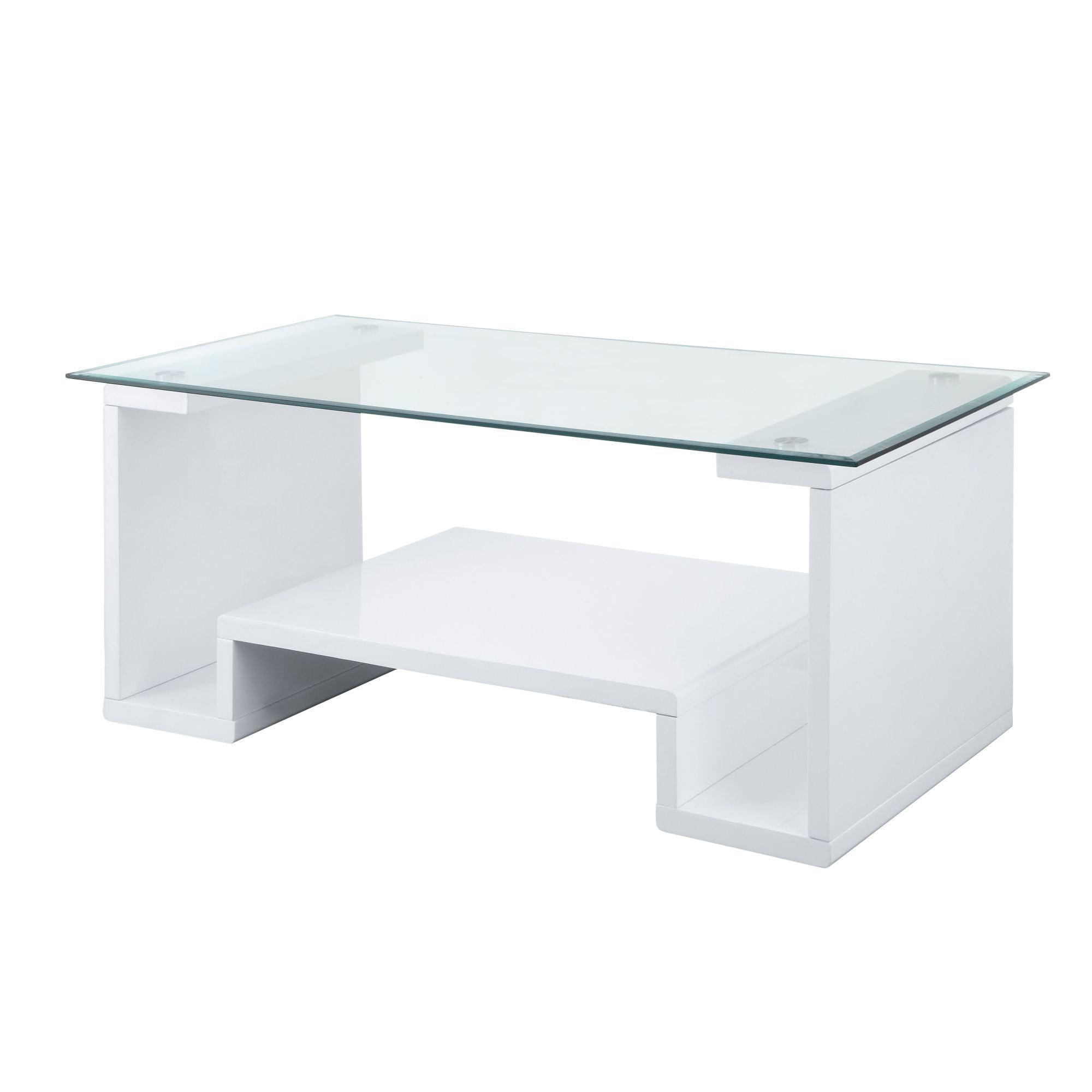 Nevaeh 47'' Clear Glass and White Gloss Coffee Table with Storage