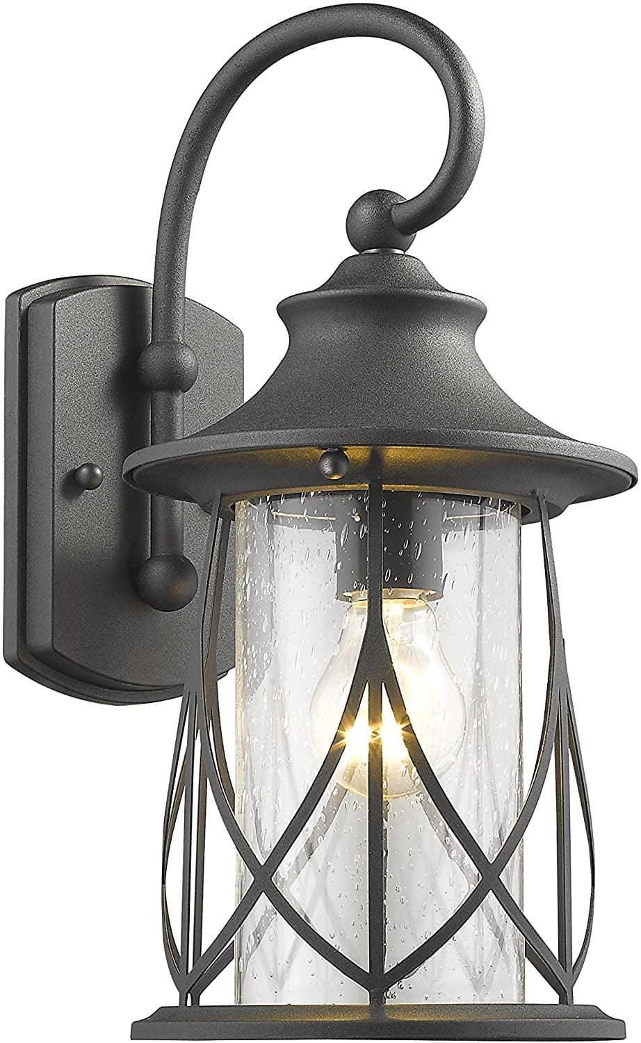 Elegant Black Steel Outdoor Wall Sconce with Clear Seedy Glass, 15" Height