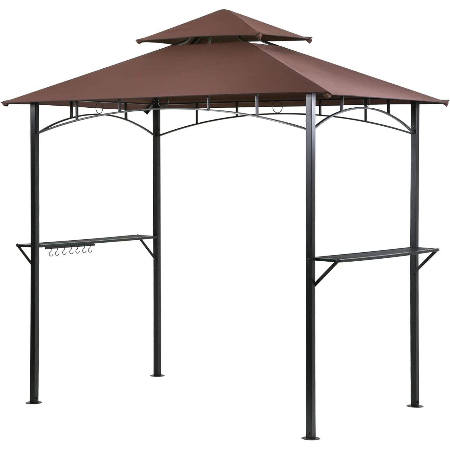 8'x 5' Brown Steel Double Tiered BBQ Gazebo Canopy