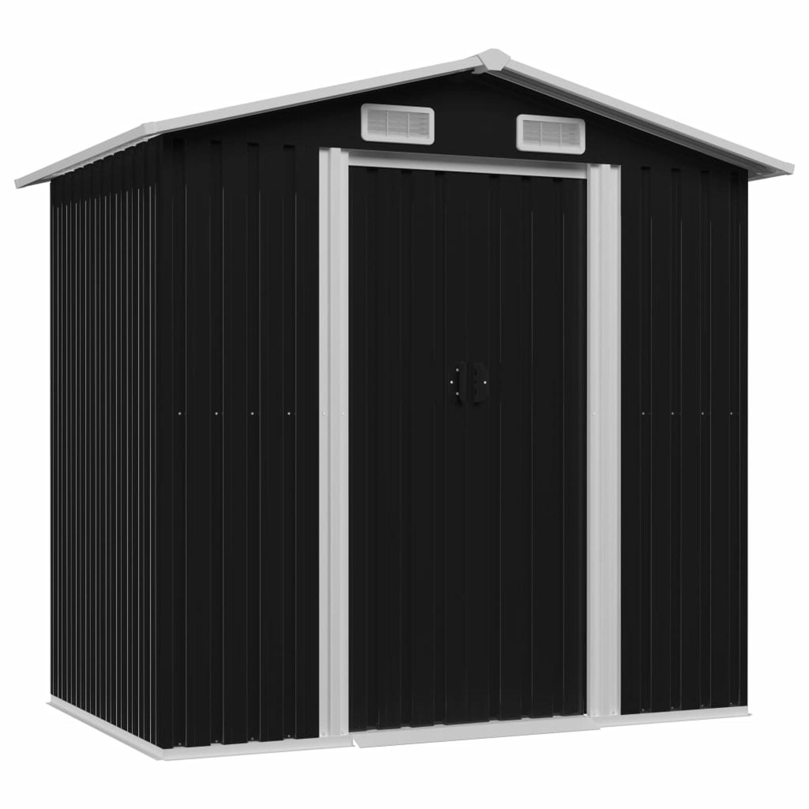 Anthracite Steel Garden Storage Shed 80.3"x52"x73.2" with Double Sliding Doors and 4 Vents